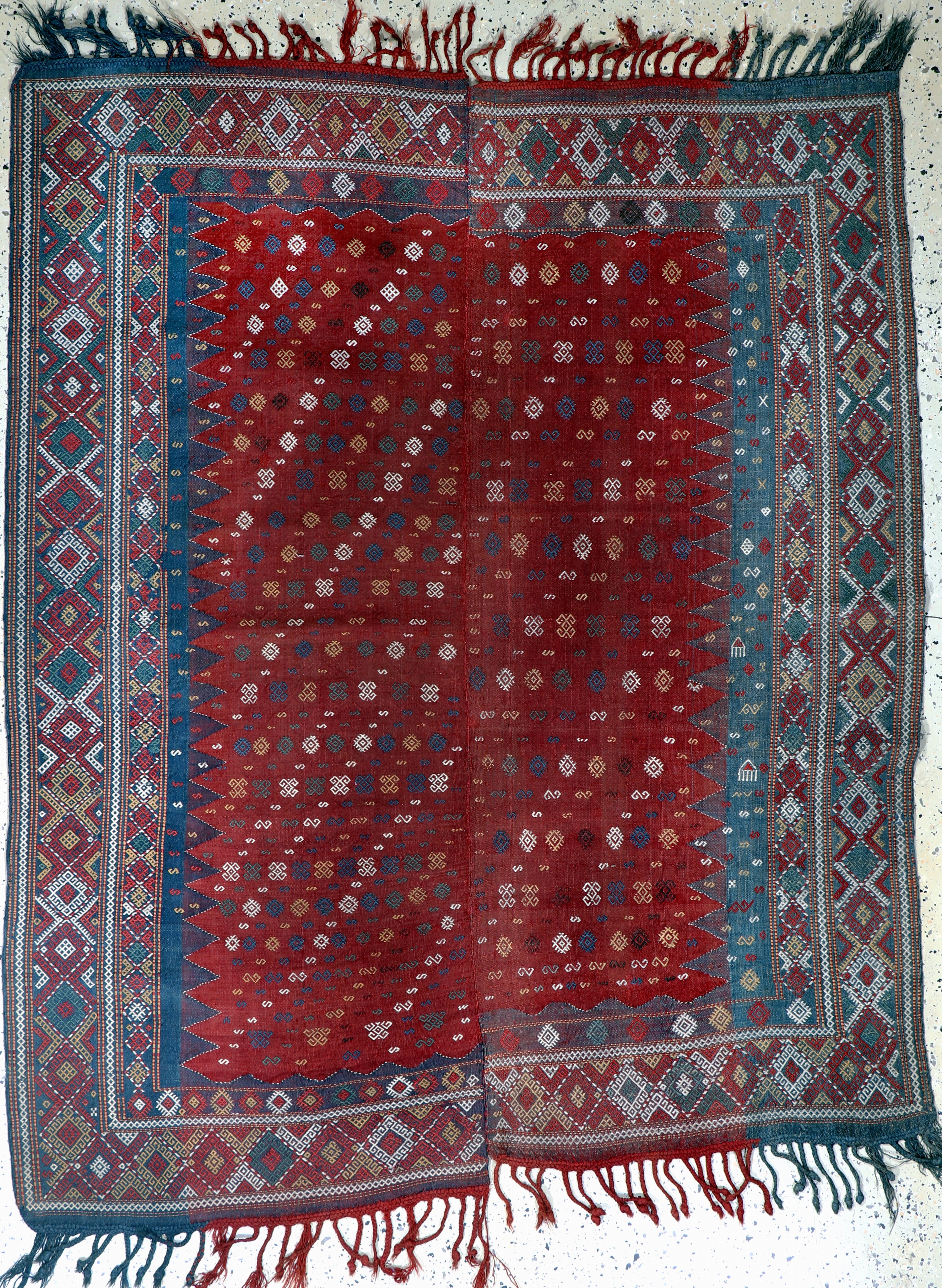 "Verneh"antik(2 Bahnig), Kaukasus, 19.Jhd, Wolle auf Wolle, ca. 200 x 160 cm, EHZ: 2(geflickt)