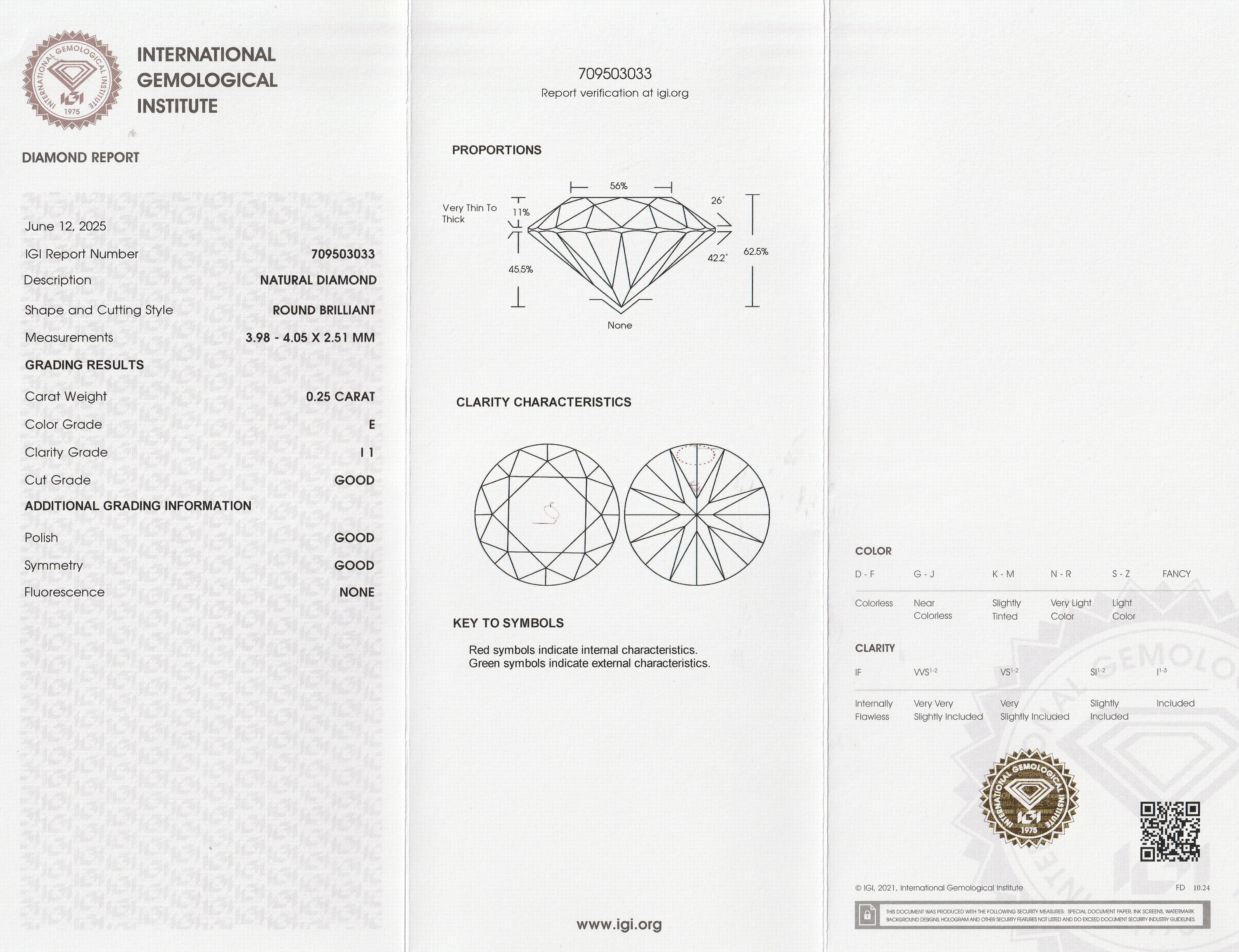 Detail a: Loser Brillant 0.25 ct hochfeines Weiß(E)/p1, eingeschweißt, IGI-Expertise