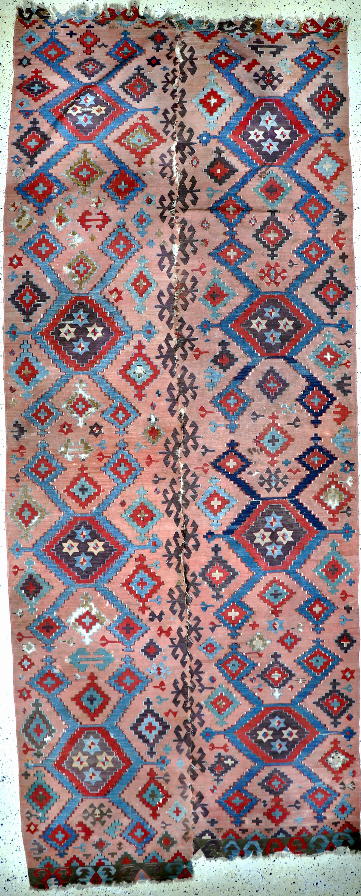 Konya Kelim antik( 2 Bahnig), Türkei, 19.Jhd, Wolle auf Wolle, ca. 392 x 156 cm, EHZ: 3