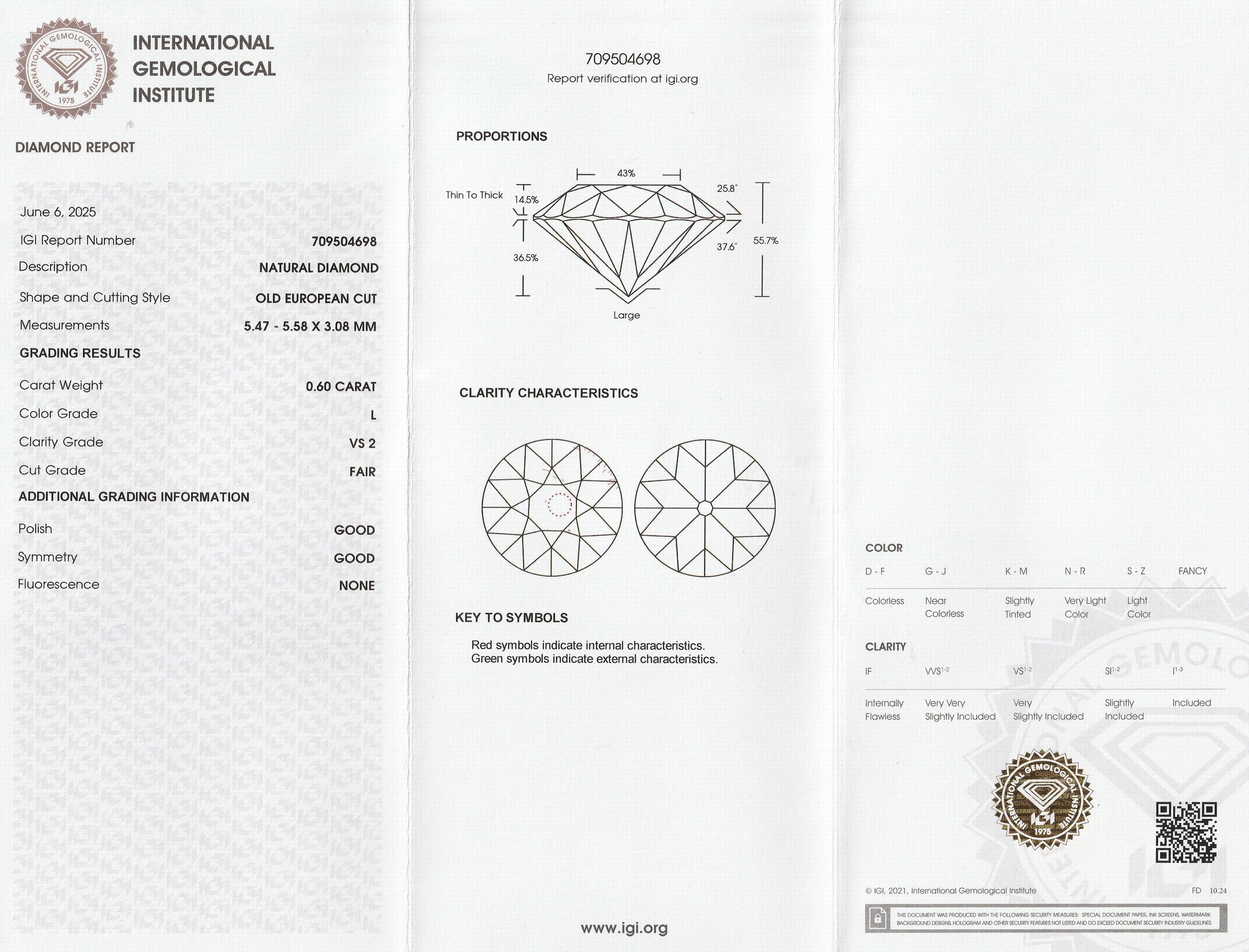 Detail a: Loser Brillant 0.60 ct get.Weiß(L)/vs2, eingeschweißt, IGI-Expertise
