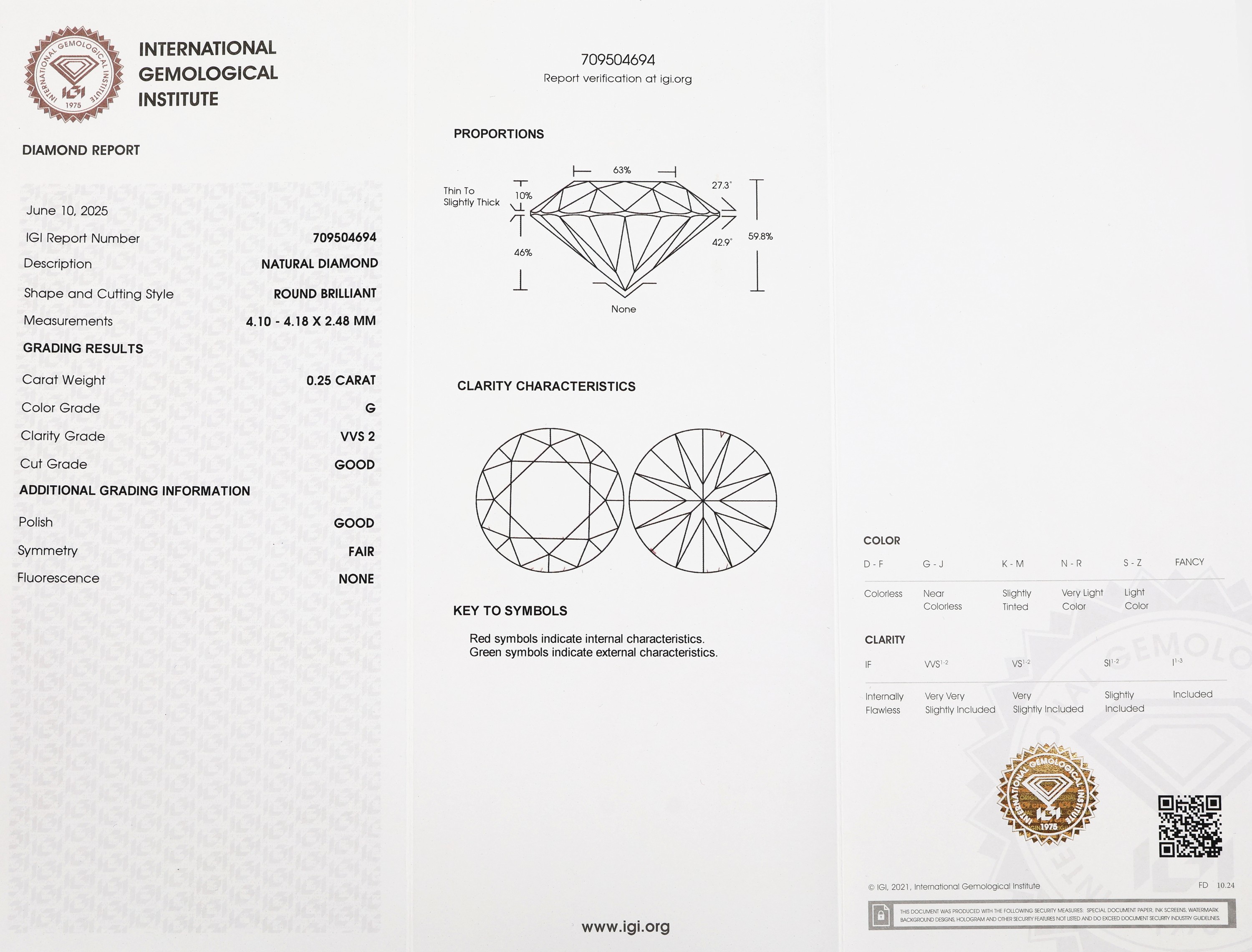 Detail a: Loser Brillant, 0.25 ct feines Weiß(G)/vvs2, eingeschweißt, IGI-Expertise