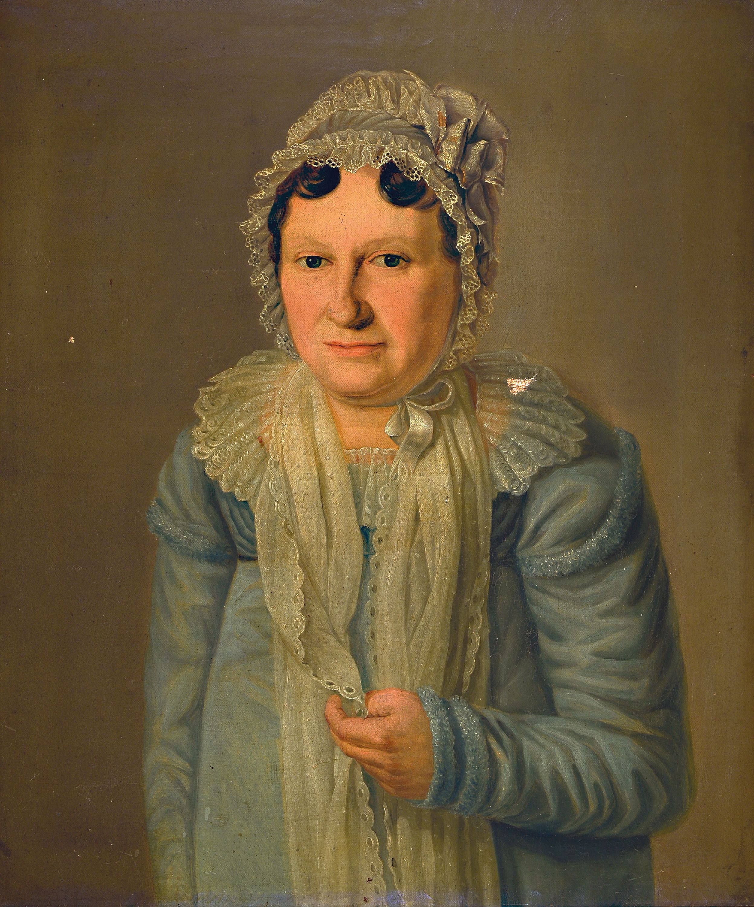 Detail a: Porträtmaler, 18./19. Jh., Porträt der Dame mit Spitzenhaube u. der dazugehöriger Ehemann, Christian Gottfried Puruckherr und Ehefrau Christiana ...