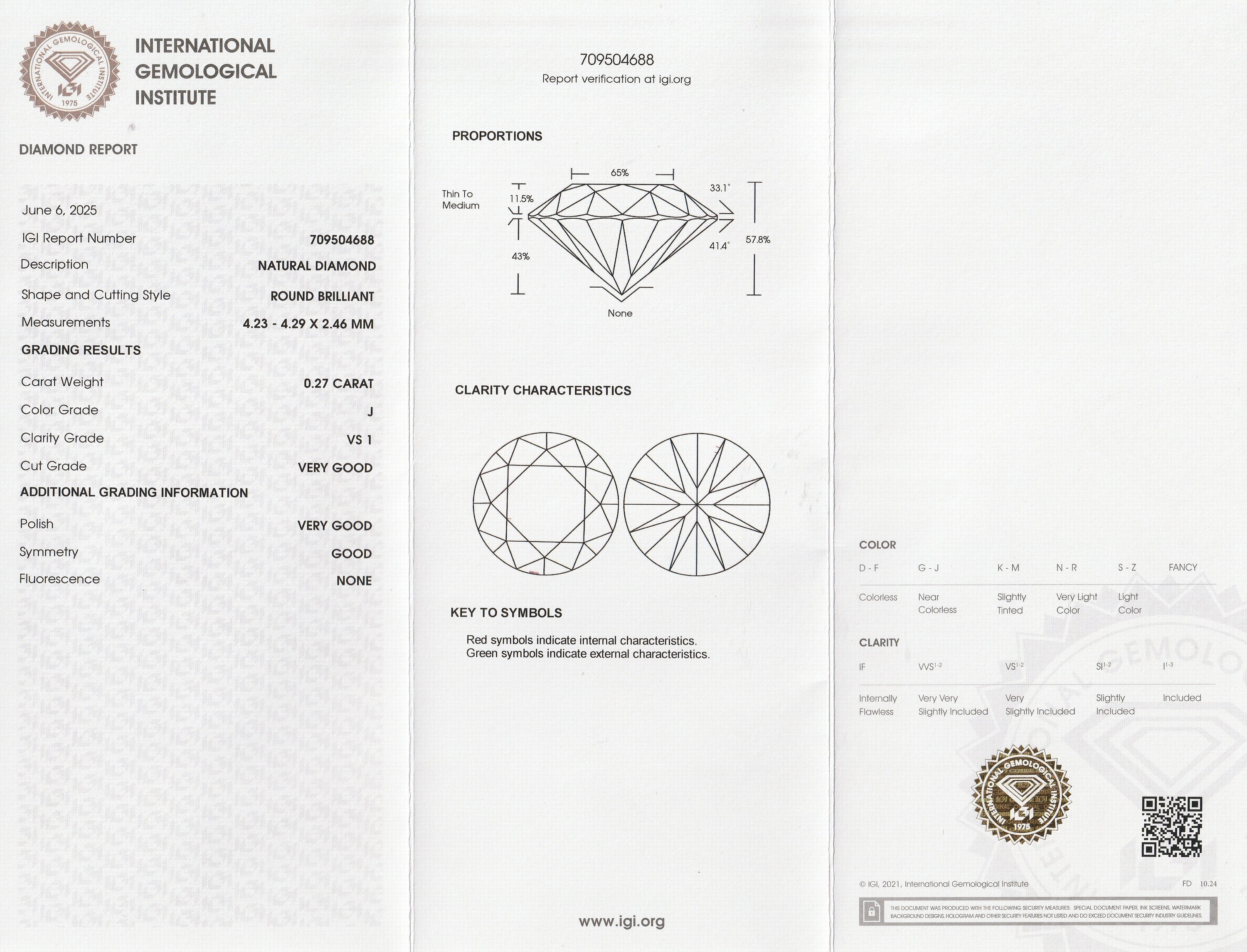Detail a: Loser Brillant 0.27 ct l.get.Weiß(J)/vs1, eingeschweißt, IGI-Expertise