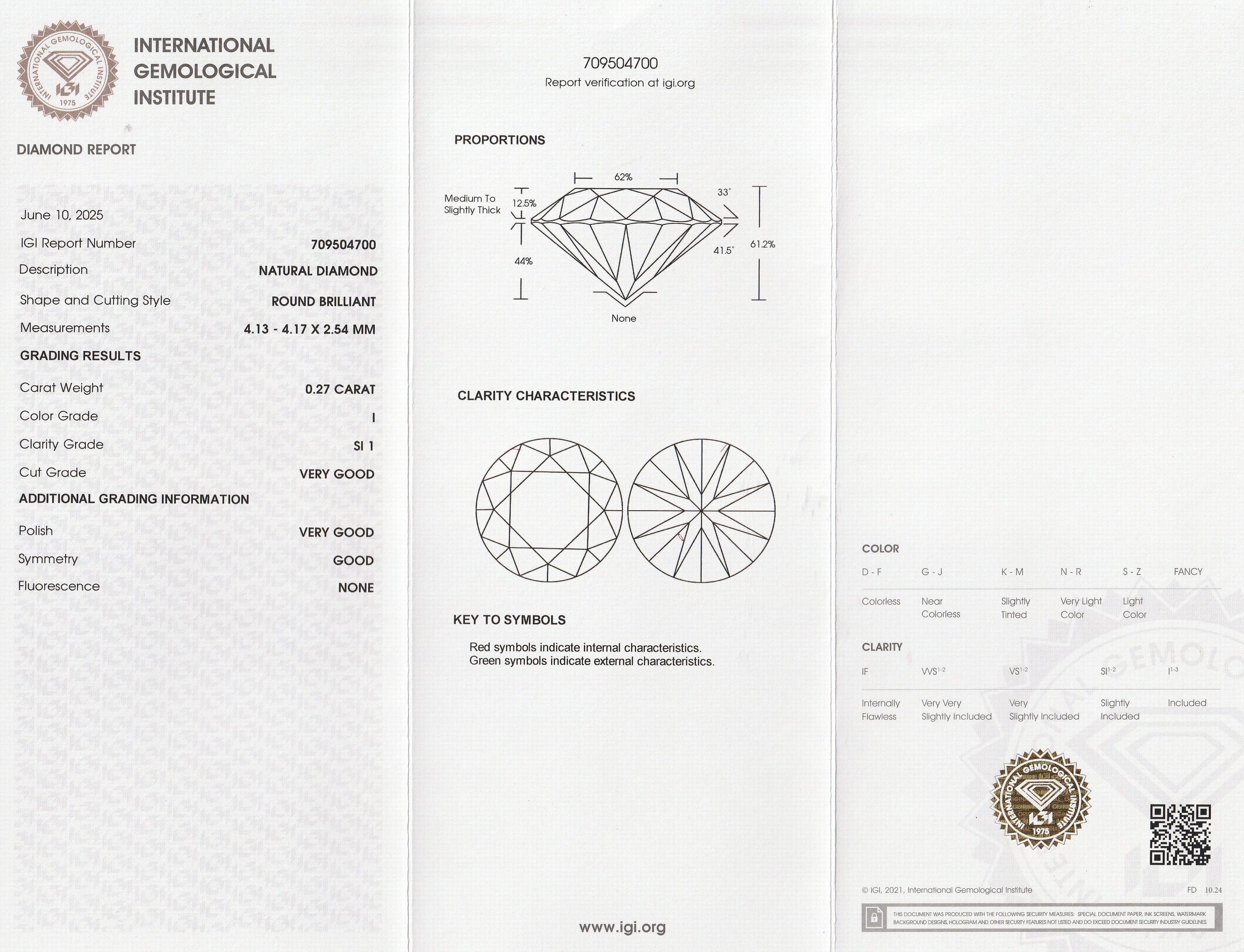 Detail a: Loser Brillant, 0.27 ct l.get.Weiß(I)/si1, eingeschweißt, IGI-Expertise