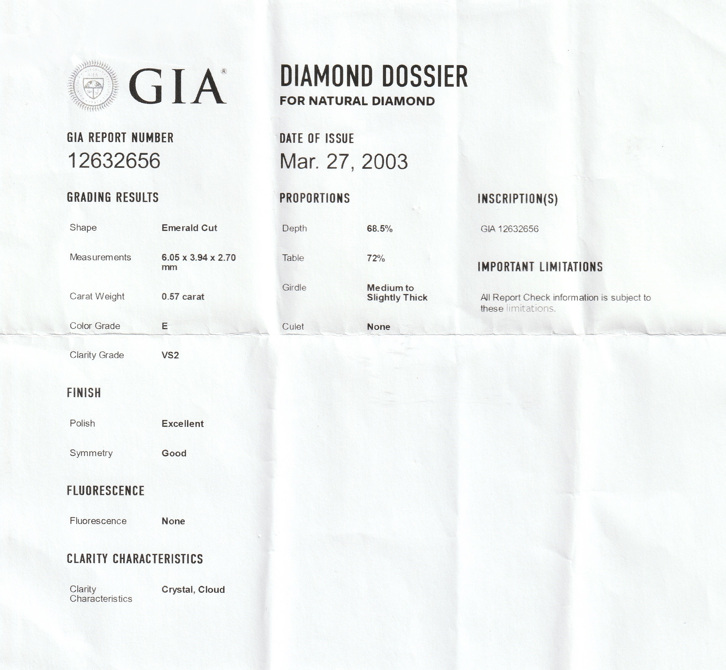 Detail c: Loser Diamant 0.57 ct hochfeines Weiß(E)/vs2, GIA Diamond Dossier Kopie anbei