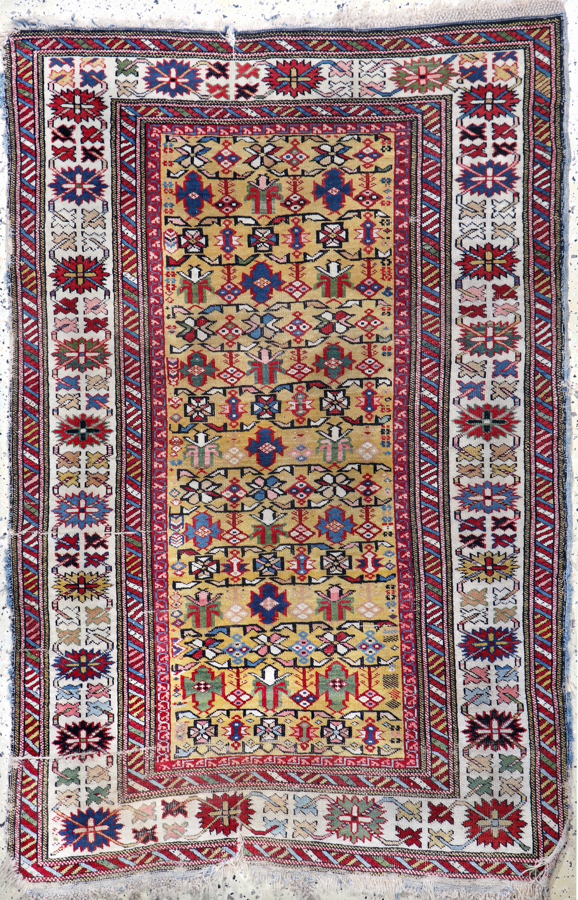 "Gelbgrundiger"antiker Schirwan Kaukasus, 19.Jhd, Wolle auf Wolle, ca. 156 x 102 cm, EHZ: 4