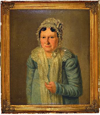 26993011l - Porträtmaler, 18./19. Jh., Porträt der Dame mit Spitzenhaube u. der dazugehöriger ...