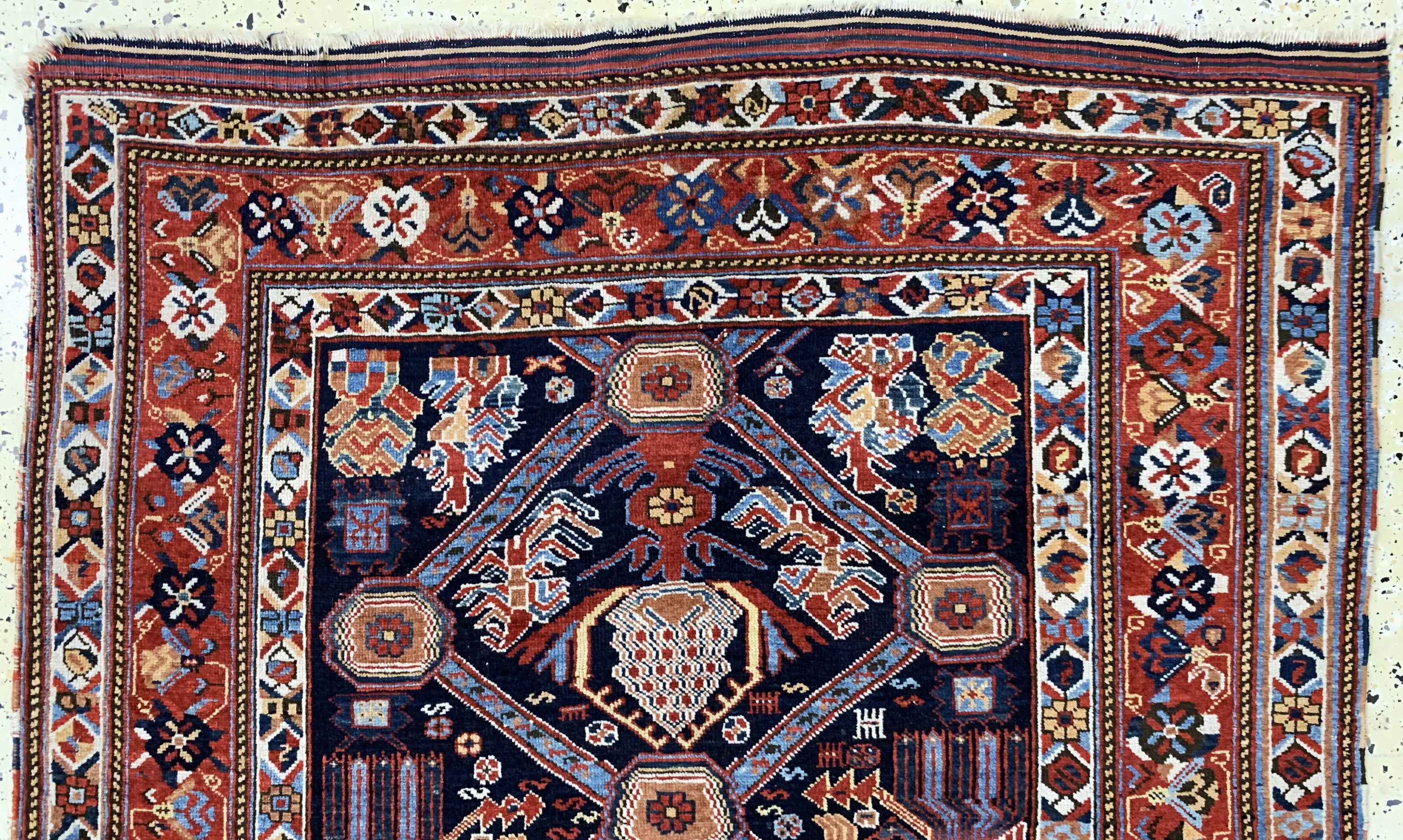 Detail a: Antiker Afschar, Persien, 19.Jhd, Wolle aufWolle, ca. 180 x 120 cm, EHZ: 2-3, (restauriert)