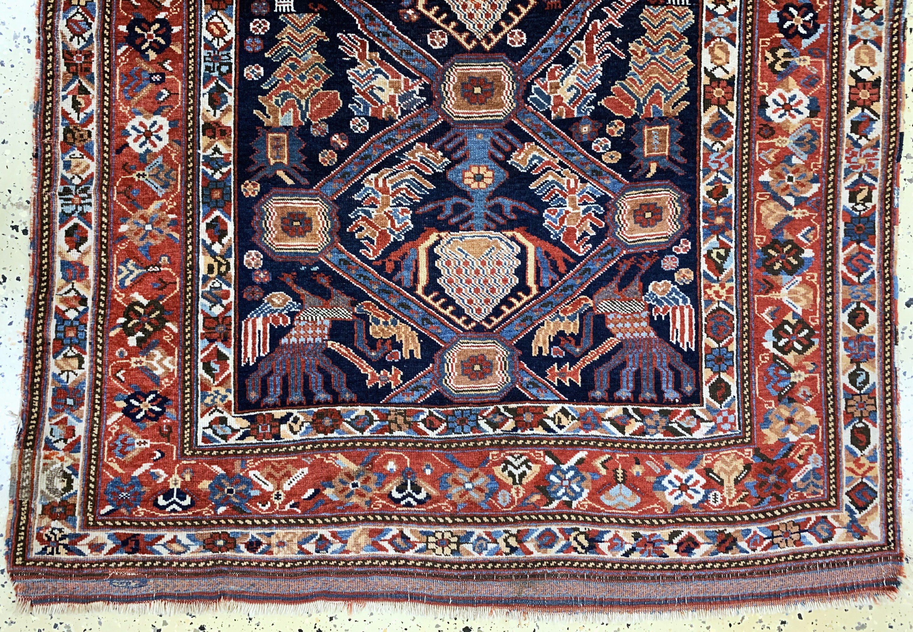 Detail b: Antiker Afschar, Persien, 19.Jhd, Wolle aufWolle, ca. 180 x 120 cm, EHZ: 2-3, (restauriert)