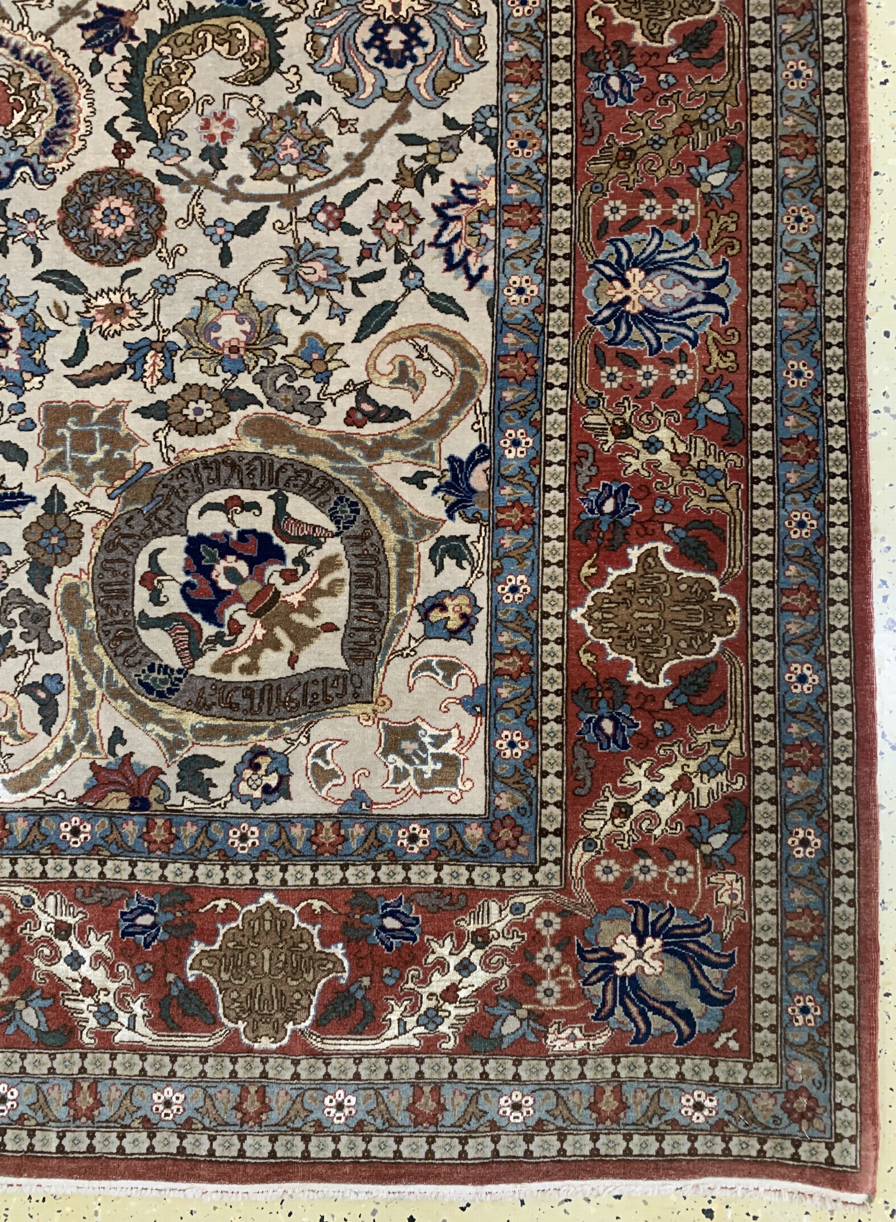 Detail a: Teheran"Part-Silk"fein alt, Persien, Anfang20.Jhd, Korkwolle mit Seide, ca. 360 x 270 cm,EHZ: 2