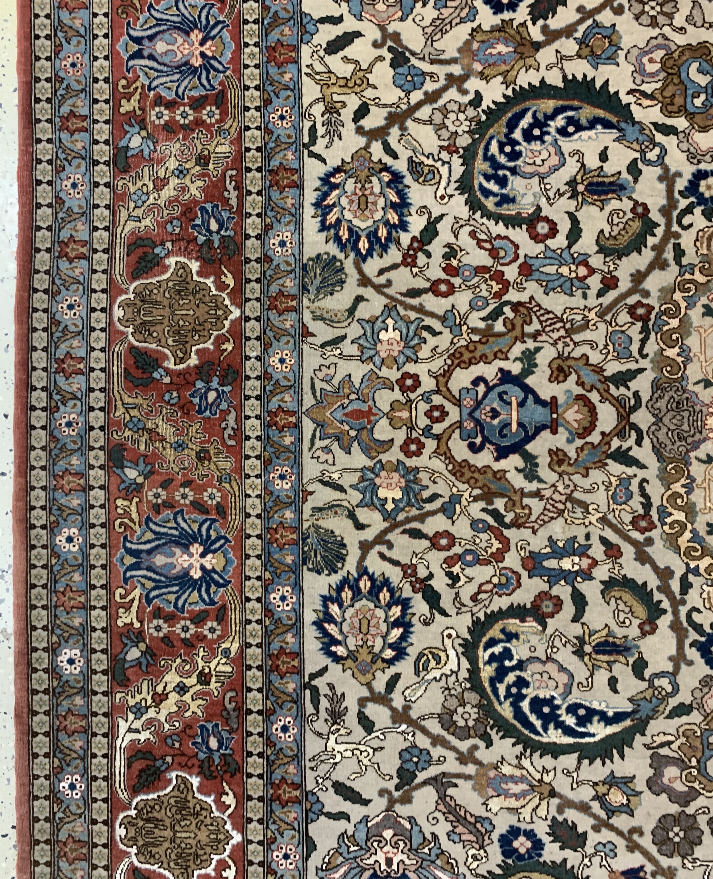 Detail d: Teheran"Part-Silk"fein alt, Persien, Anfang20.Jhd, Korkwolle mit Seide, ca. 360 x 270 cm,EHZ: 2