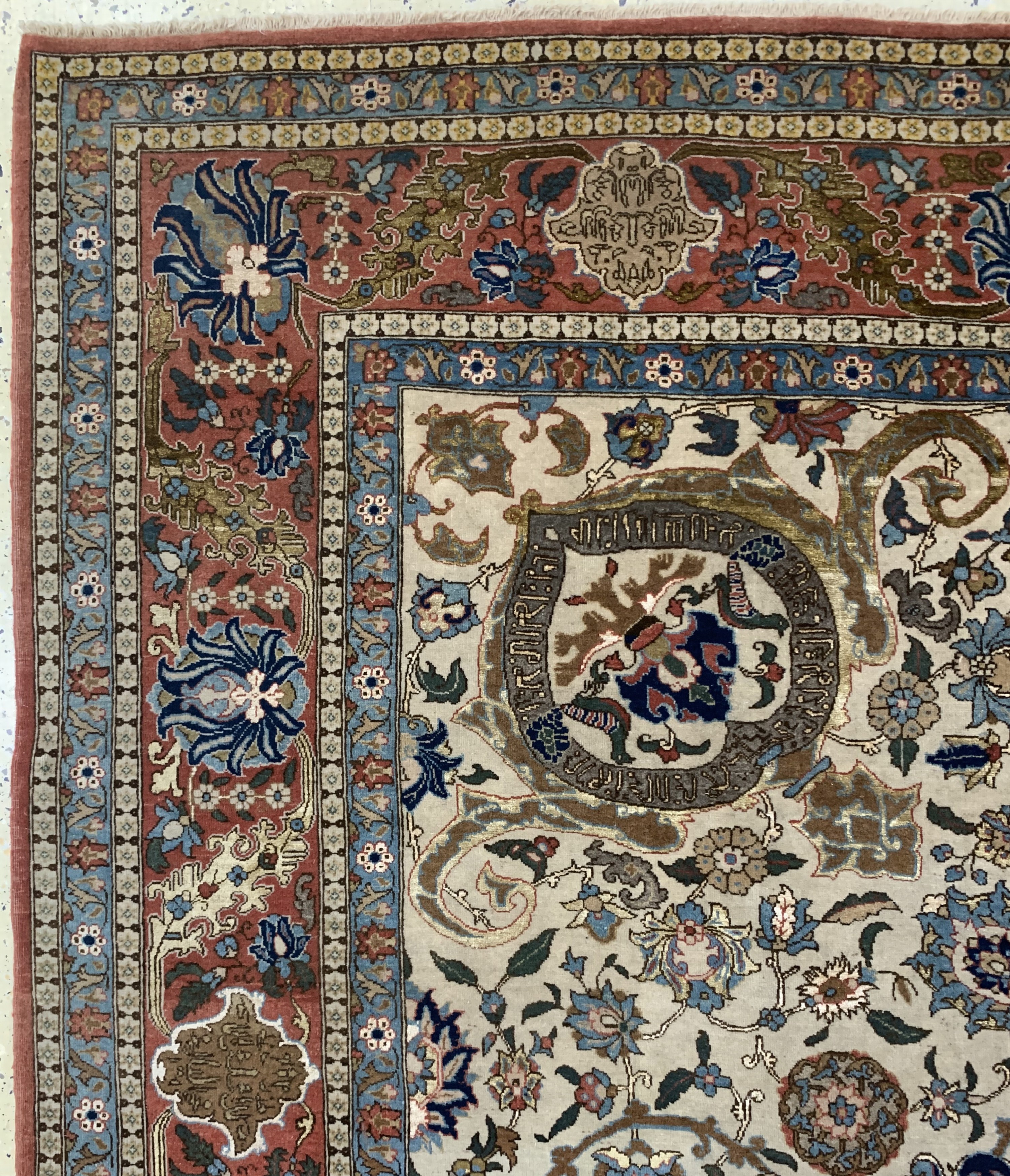 Detail g: Teheran"Part-Silk"fein alt, Persien, Anfang20.Jhd, Korkwolle mit Seide, ca. 360 x 270 cm,EHZ: 2