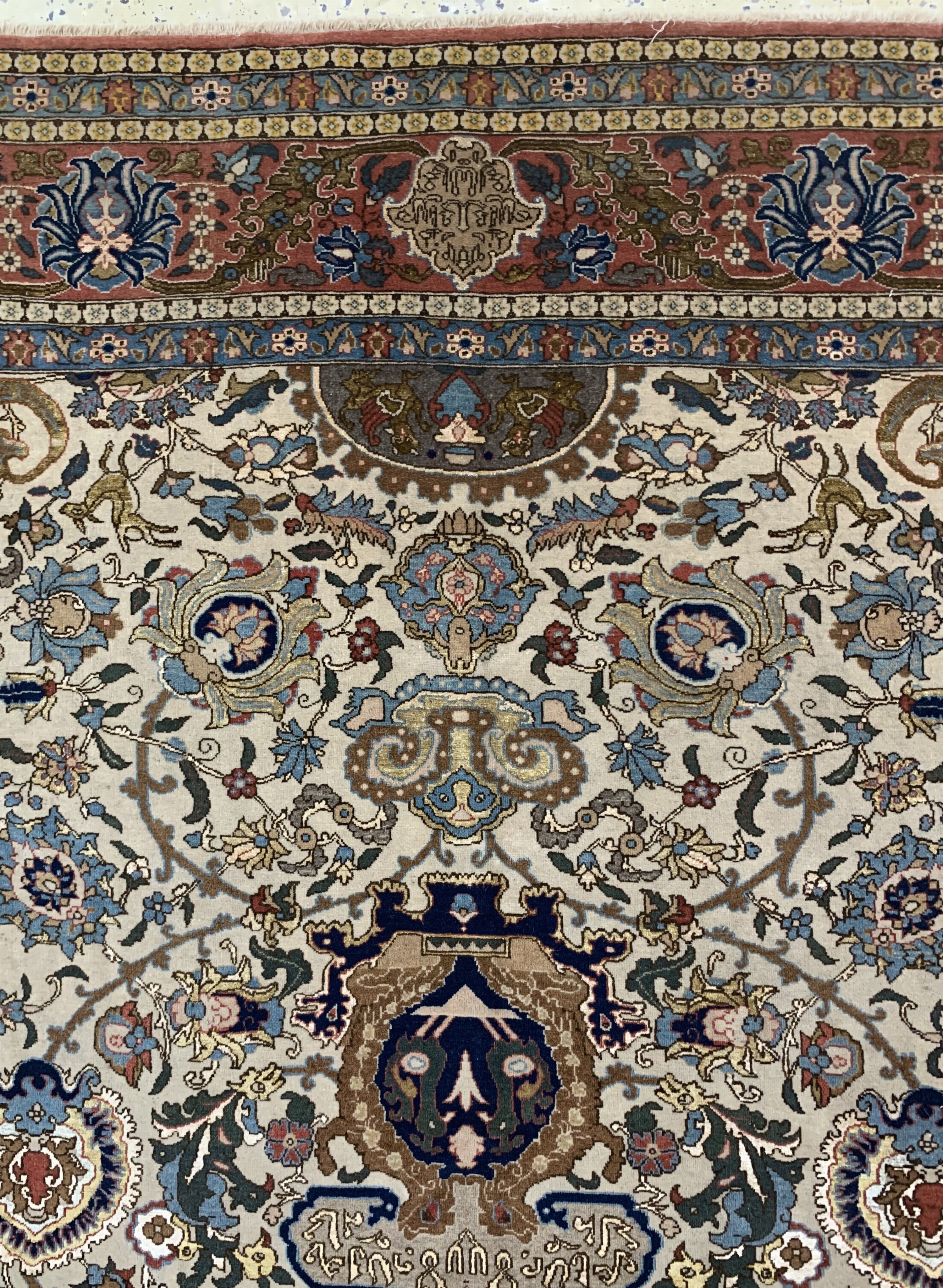 Detail h: Teheran"Part-Silk"fein alt, Persien, Anfang20.Jhd, Korkwolle mit Seide, ca. 360 x 270 cm,EHZ: 2