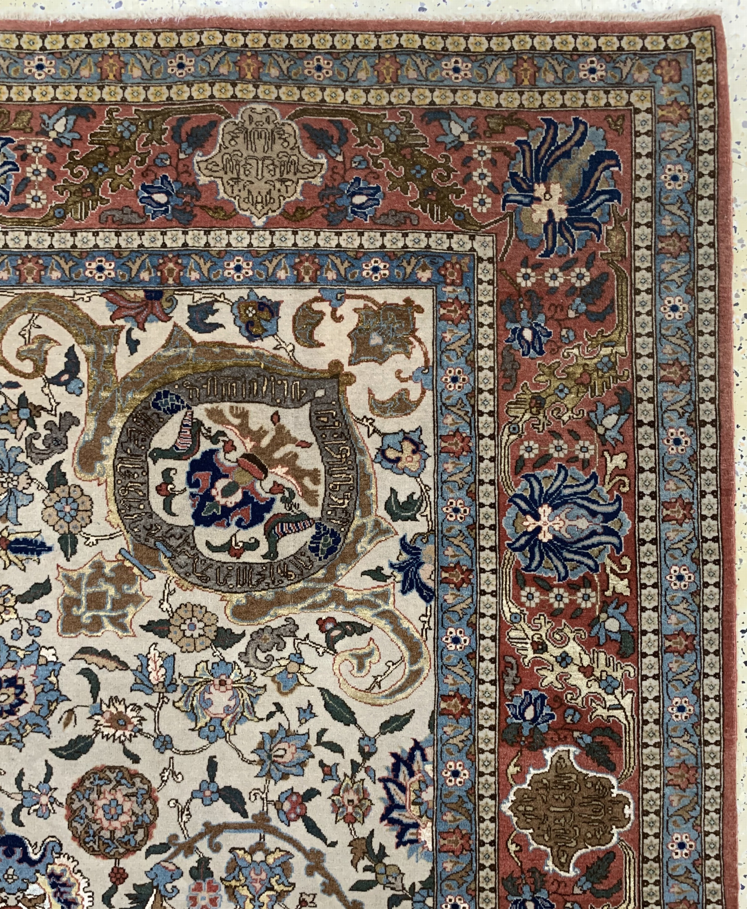 Detail i: Teheran"Part-Silk"fein alt, Persien, Anfang20.Jhd, Korkwolle mit Seide, ca. 360 x 270 cm,EHZ: 2