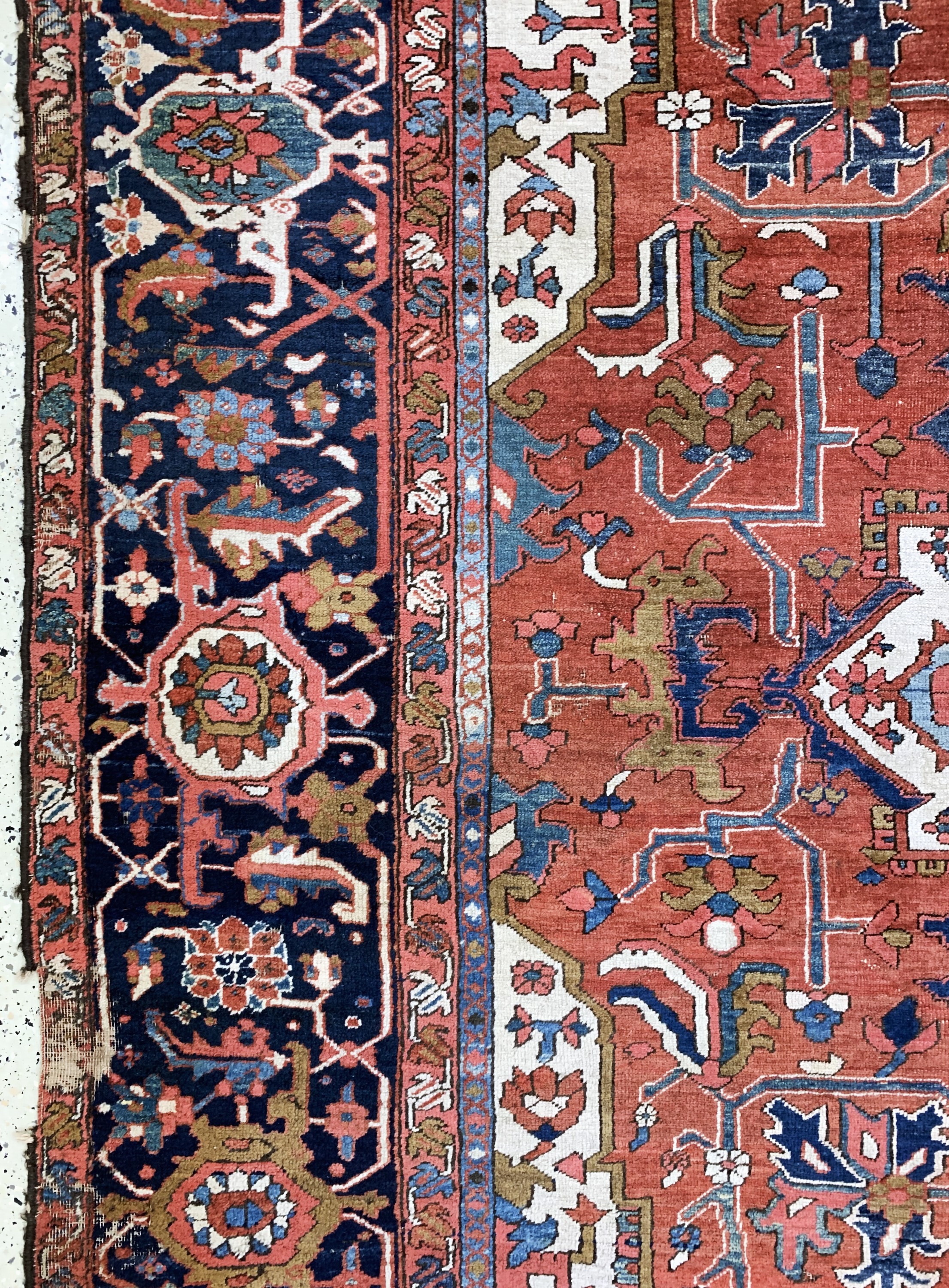 Detail d: Antiker Heriz, Persien, um 1900, Wolle auf Baumwolle, ca. 410 x 328 cm, EHZ: 4