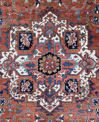 26993171e - Antiker Heriz, Persien, um 1900, Wolle auf Baumwolle, ca. 410 x 328 cm, EHZ: 4