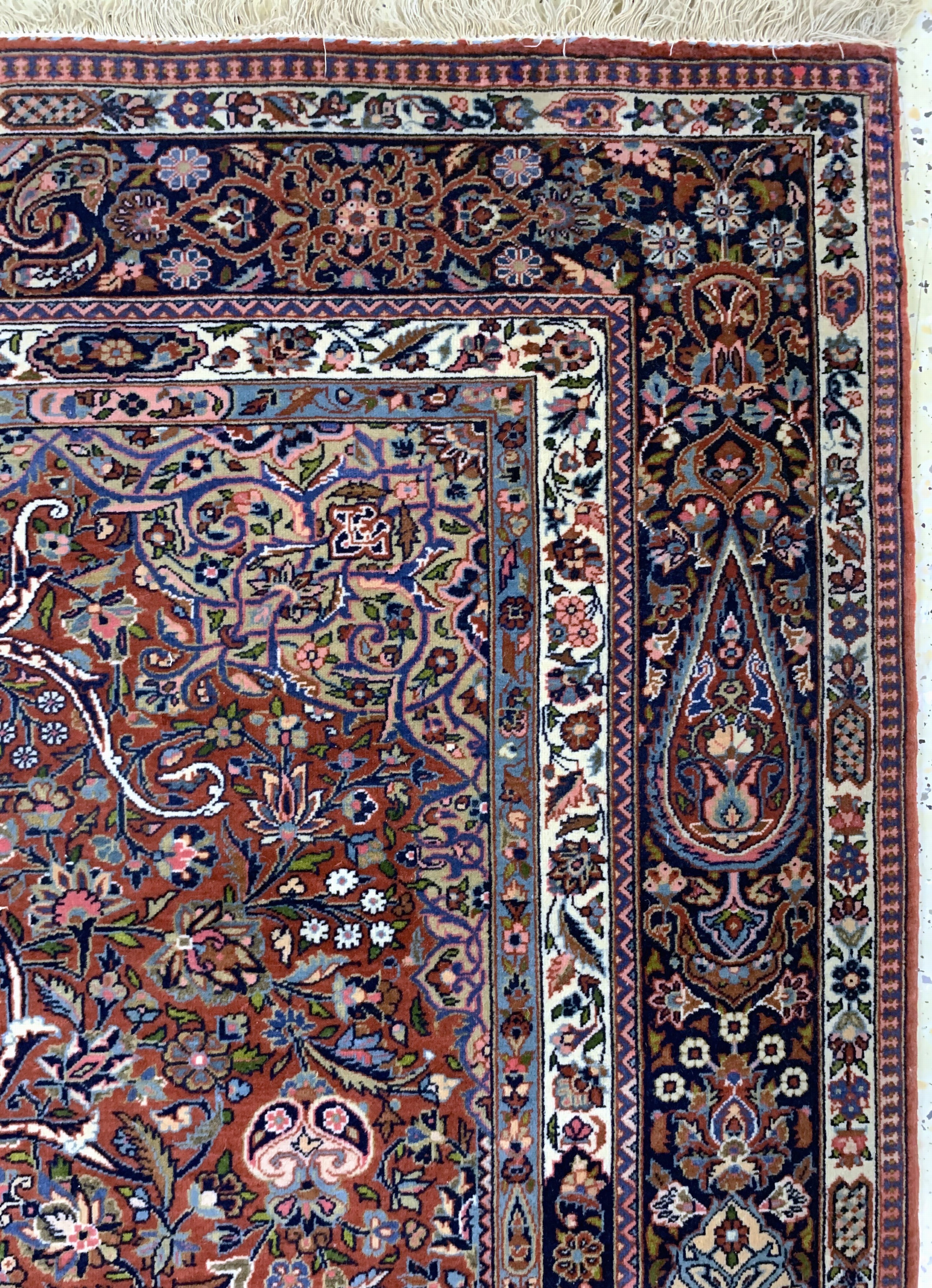 Detail e: Keschan fein"Königskrone", Persien, Anfang 20.Jhd, Korkwolle auf Baumwolle, ca. 203 x 134cm, gereinigt, EHZ: 2