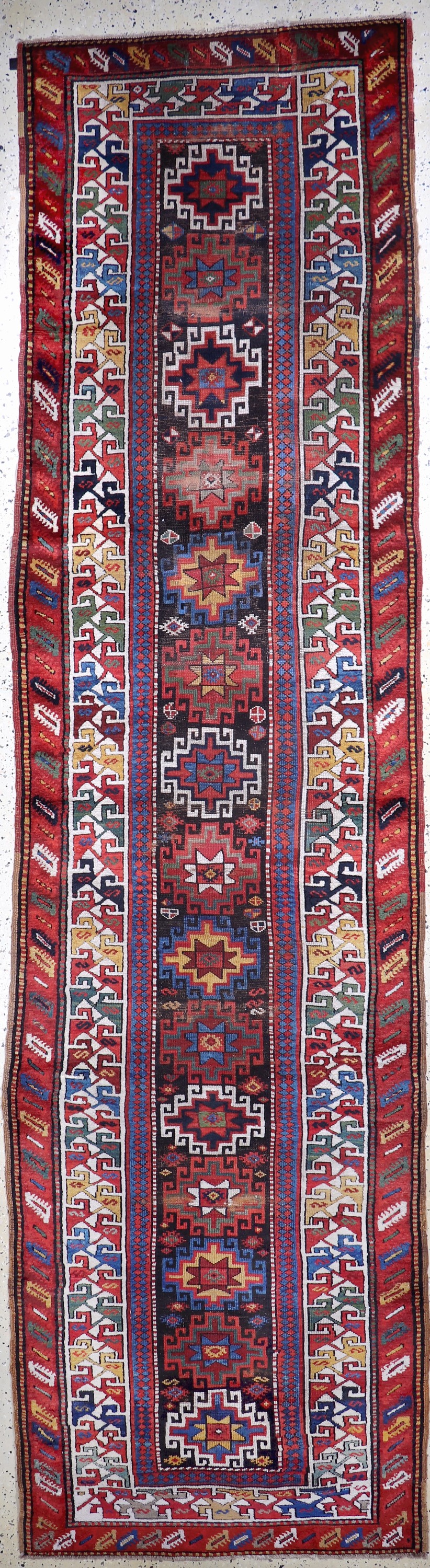 "Moghan"Kazak antik, Kaukasus, 19.Jhd, Wolle auf Wolle, ca. 380 x 100 cm, EHZ: 3