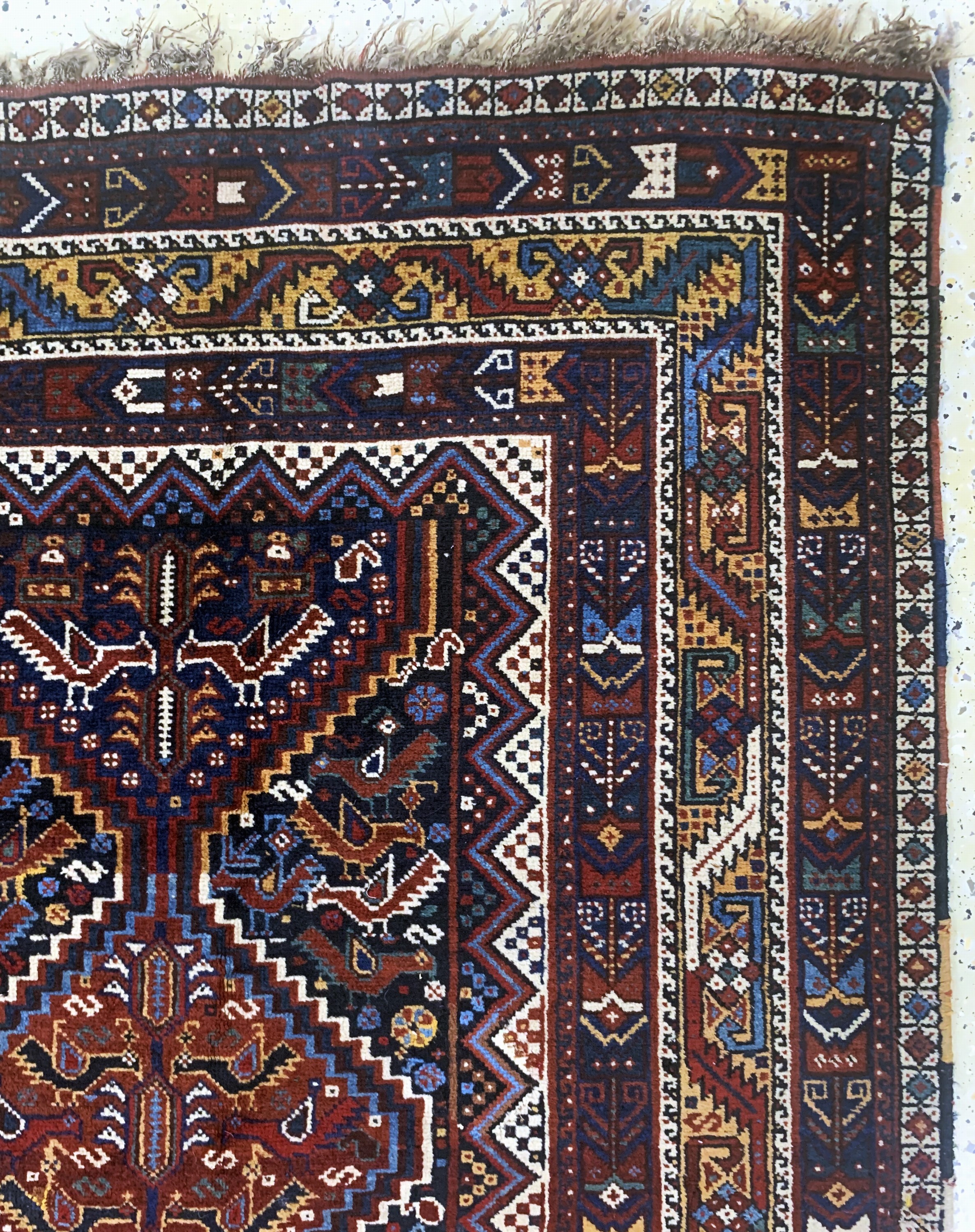 Detail d: "Hühner"Afschar antik, Persien, um 1900, Wolle auf Wolle, ca. 212 x 164 cm, EHZ: 2, (kleine Löcher)