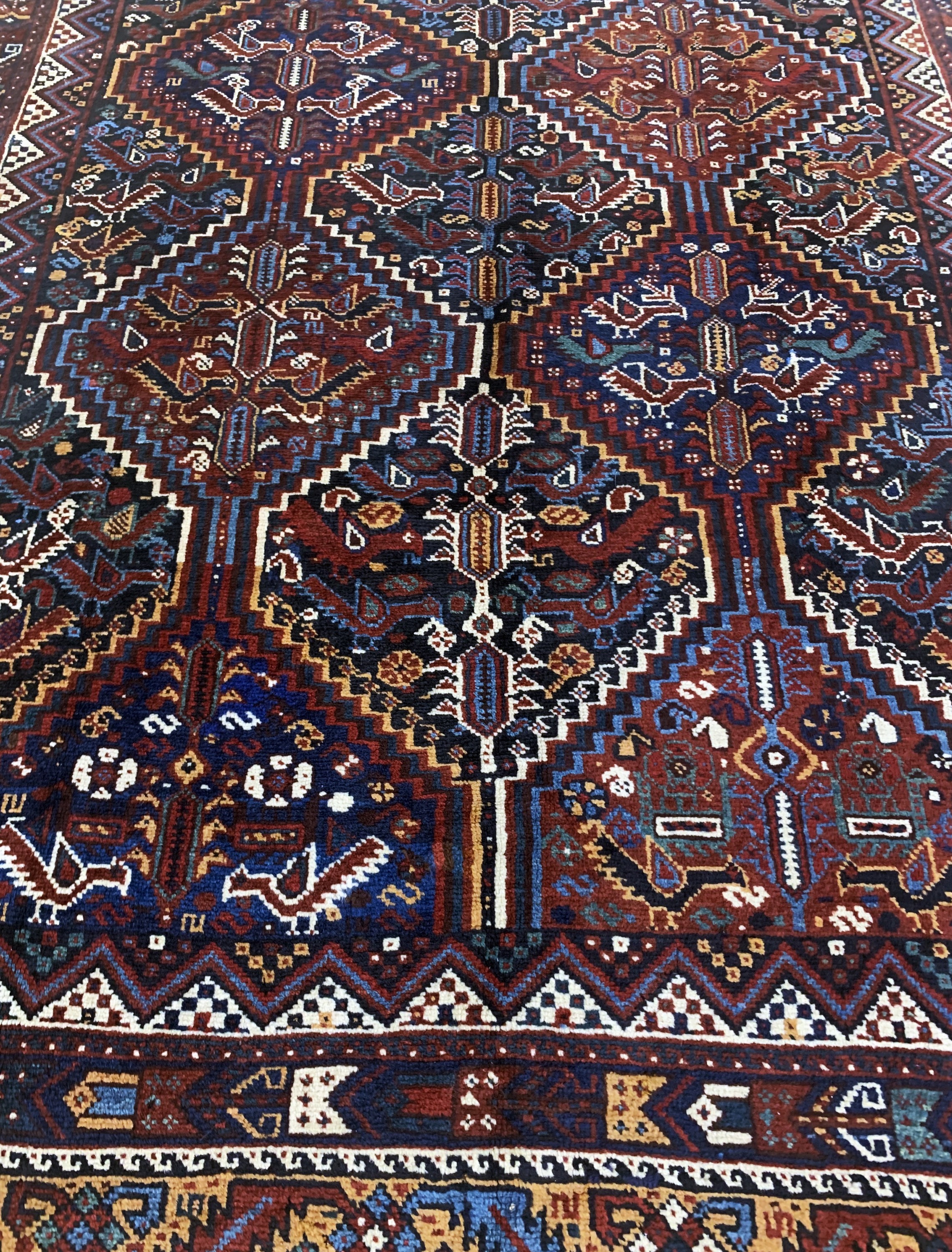 Detail e: "Hühner"Afschar antik, Persien, um 1900, Wolle auf Wolle, ca. 212 x 164 cm, EHZ: 2, (kleine Löcher)