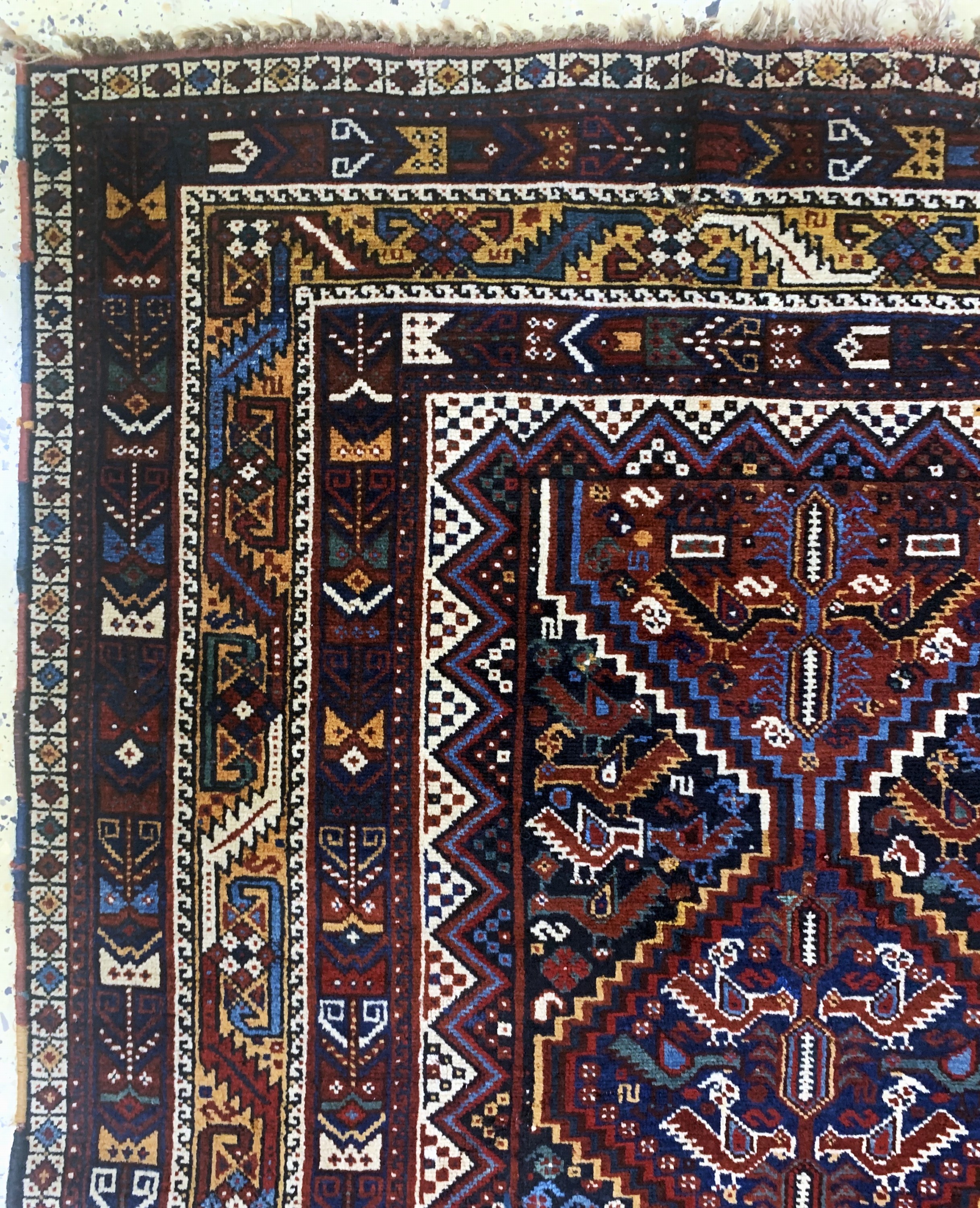 Detail f: "Hühner"Afschar antik, Persien, um 1900, Wolle auf Wolle, ca. 212 x 164 cm, EHZ: 2, (kleine Löcher)
