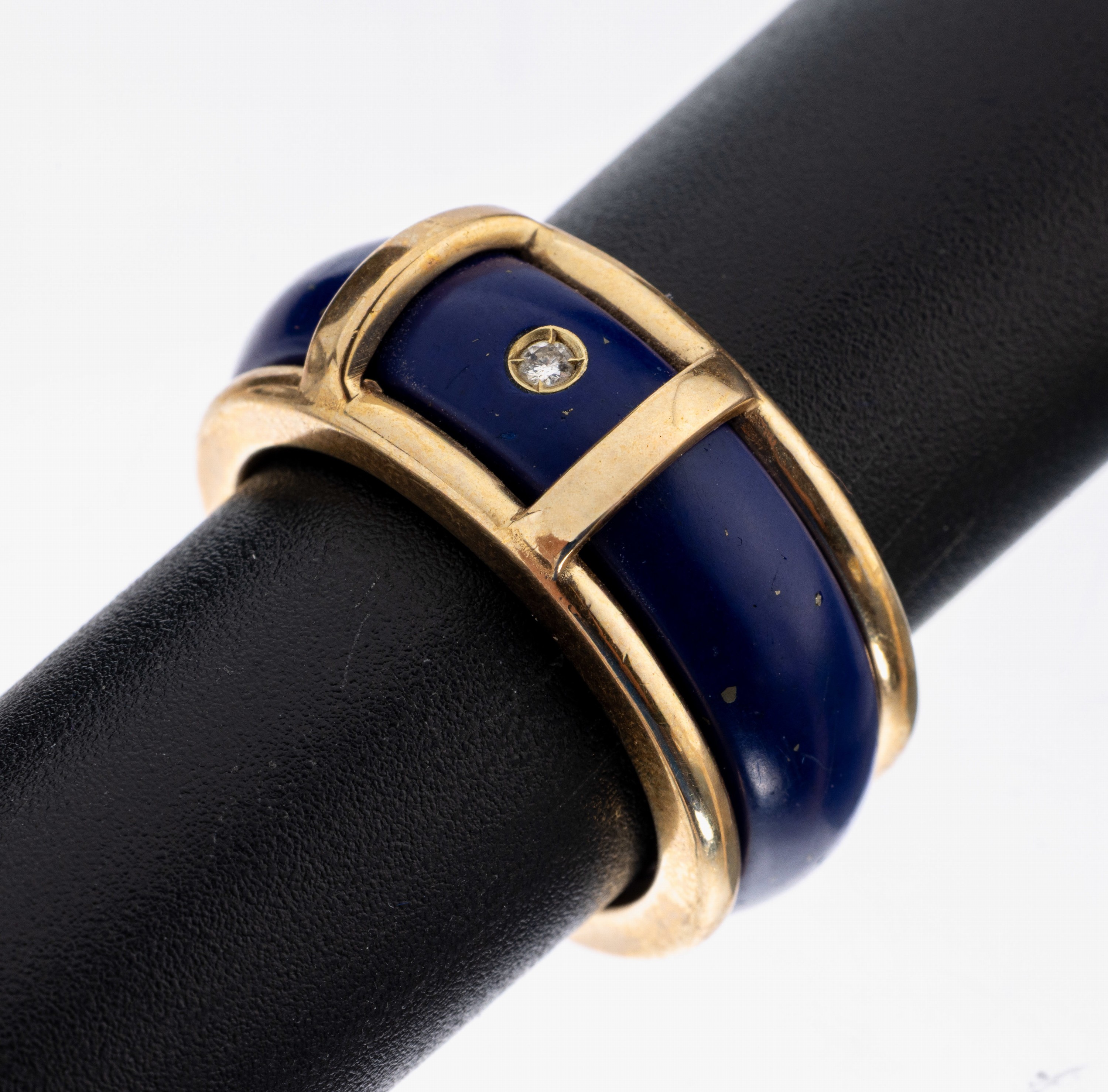 2-teiliger 14 kt Gold Lapislazuli-Ring, Fassung GG 585000, herausnehmbarer einge- schliffener Lapislazuli mit kl. Brillant, total ca. 9.2 g, RW 54
