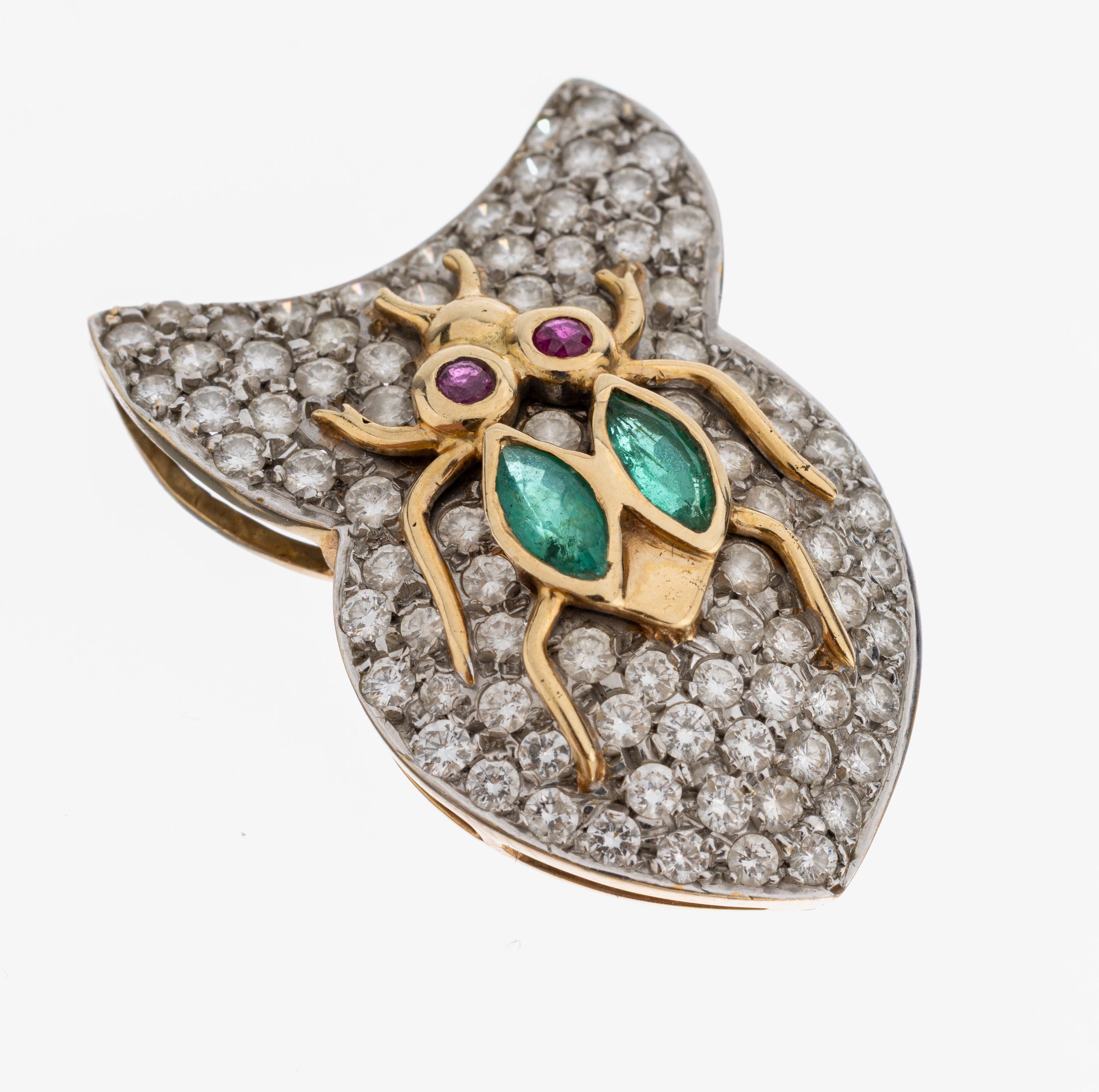 Image 26994182 - 14 kt Gold Brillant-Rubin-Smaragd-Anhänger, GG/WG 585/000, Brillanten zus. ca. 2.0 ct ...