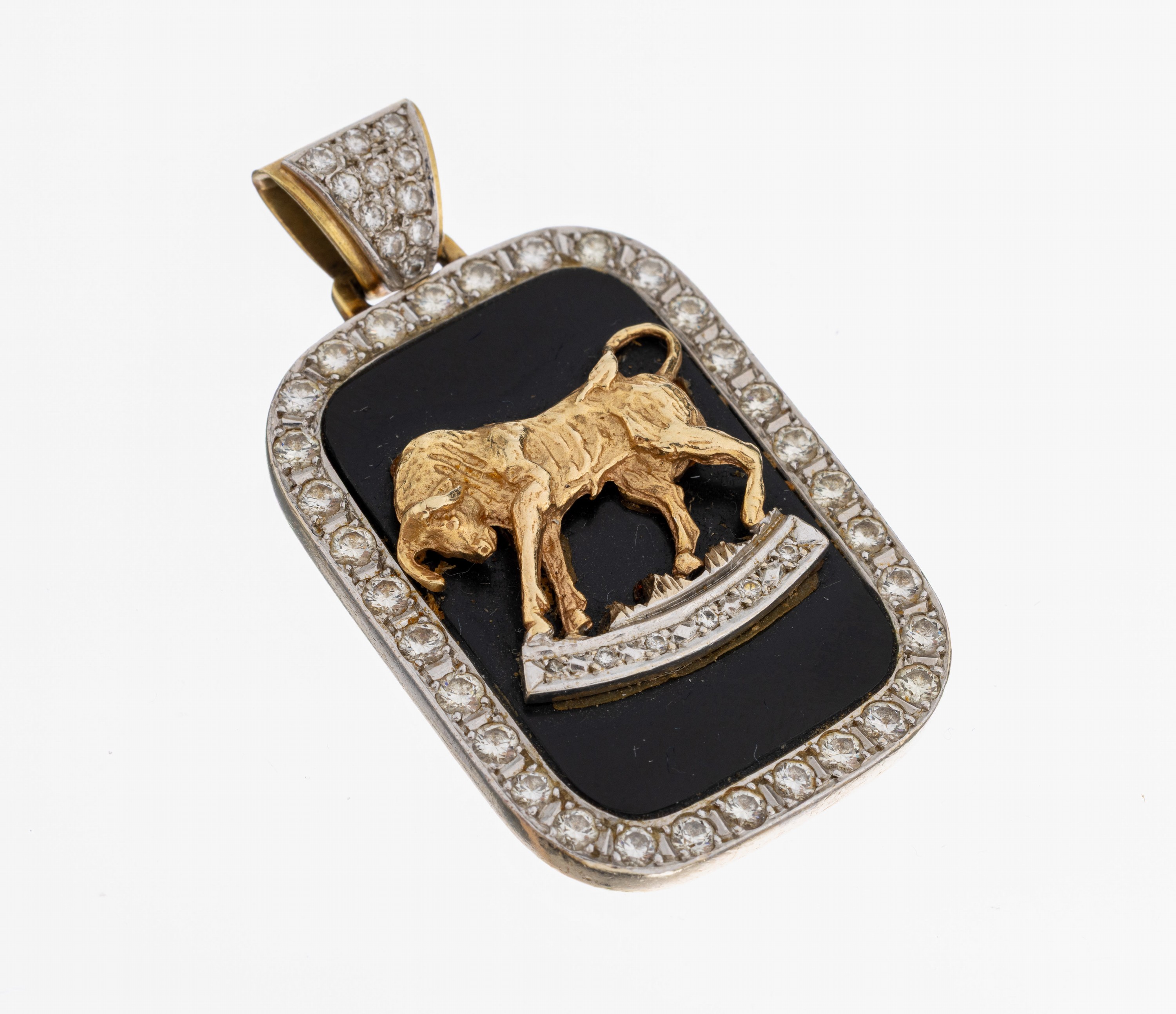 Image 26994183 - 14 kt Gold Onyx-Brillant-Anhänger, GG/WG 585/000, Sternzeichen Stier, Onyxplatte mit ...