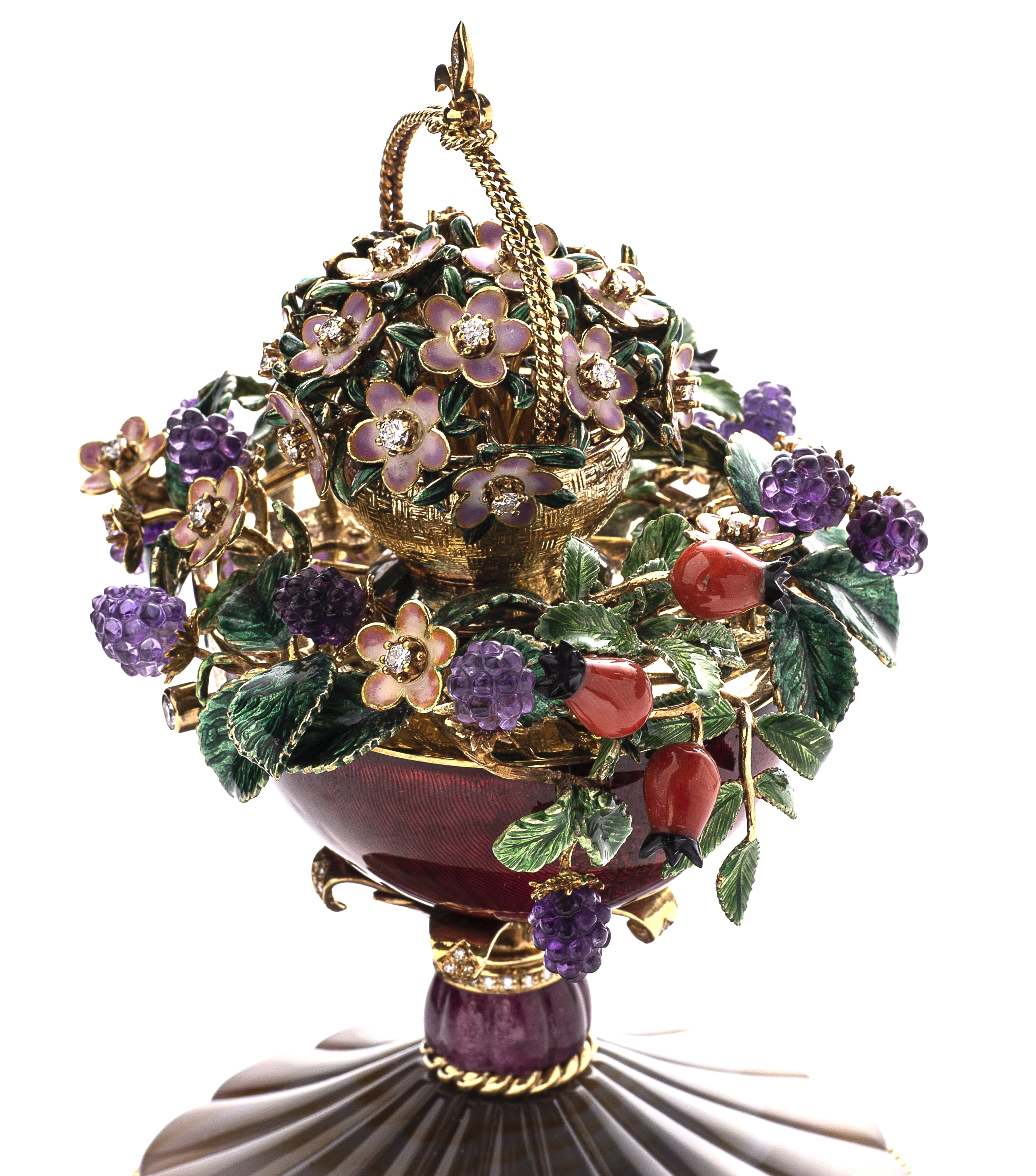 Detail c: 18 kt Gold FABERGE by VICTOR MAYER Spieluhr Herbst-Ei 1998, limit. Auflage, hier 9/10, GG 750/000, Sockel aus Obsidian-Achat auf Goldfüßchen, ...