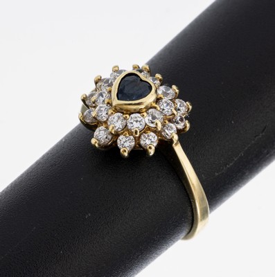 Image 14 kt Gold Saphir-Brillant-Ring, GG 585/000, herzf. Ringkopf, facett. Saphir-Herz ca. ...