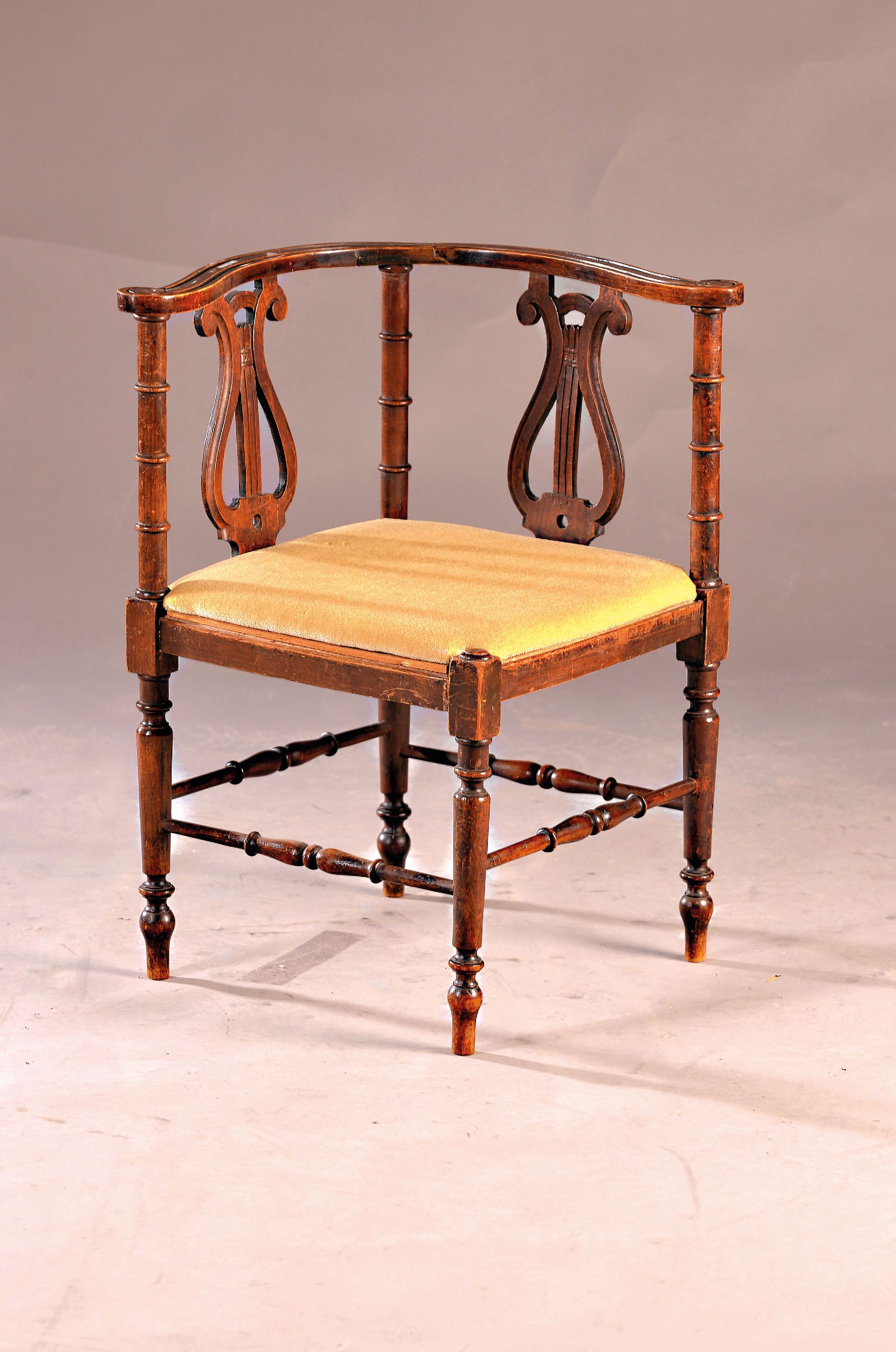 Image 26994877 - Eckstuhl mit Lyra-Dekor, um 1870, Rückenverstrebung in Form zweier Lyra, gedrechselte ...