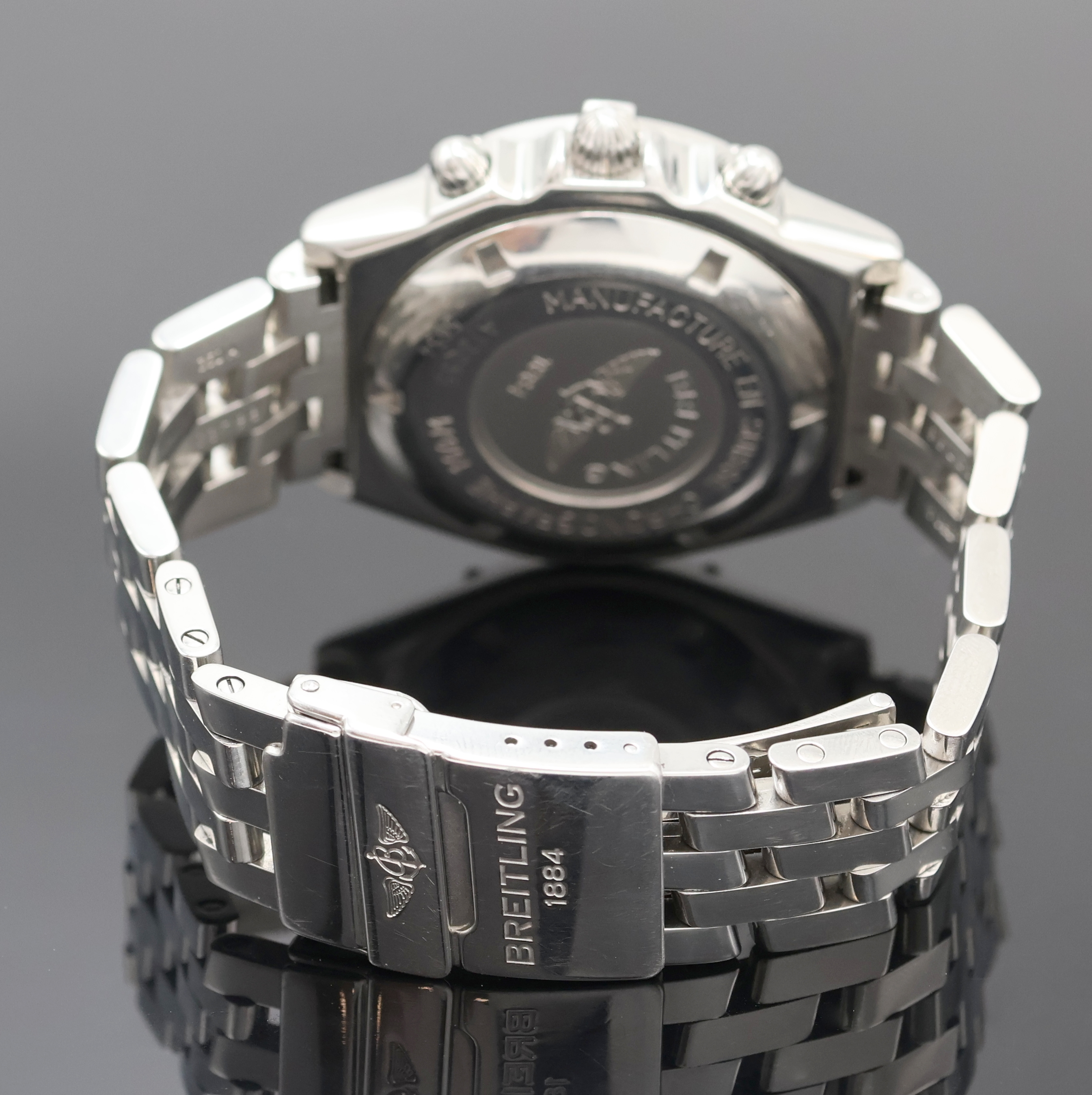 Detail b: BREITLING Armbandchronograph Crosswind Referenz A13055, Automatik, Schweiz um 2000, Edelstahlgeh. inkl. Pilotband m. Faltschl., Boden und Krone ...
