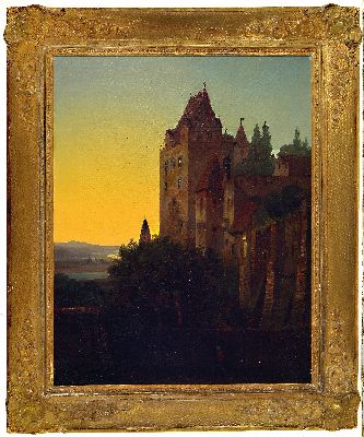 26994902k - Romantiker, Mitte 19. Jh., , Burg in der Dämmerung, Öl/Lwd, feine lasierende Malerei, ...