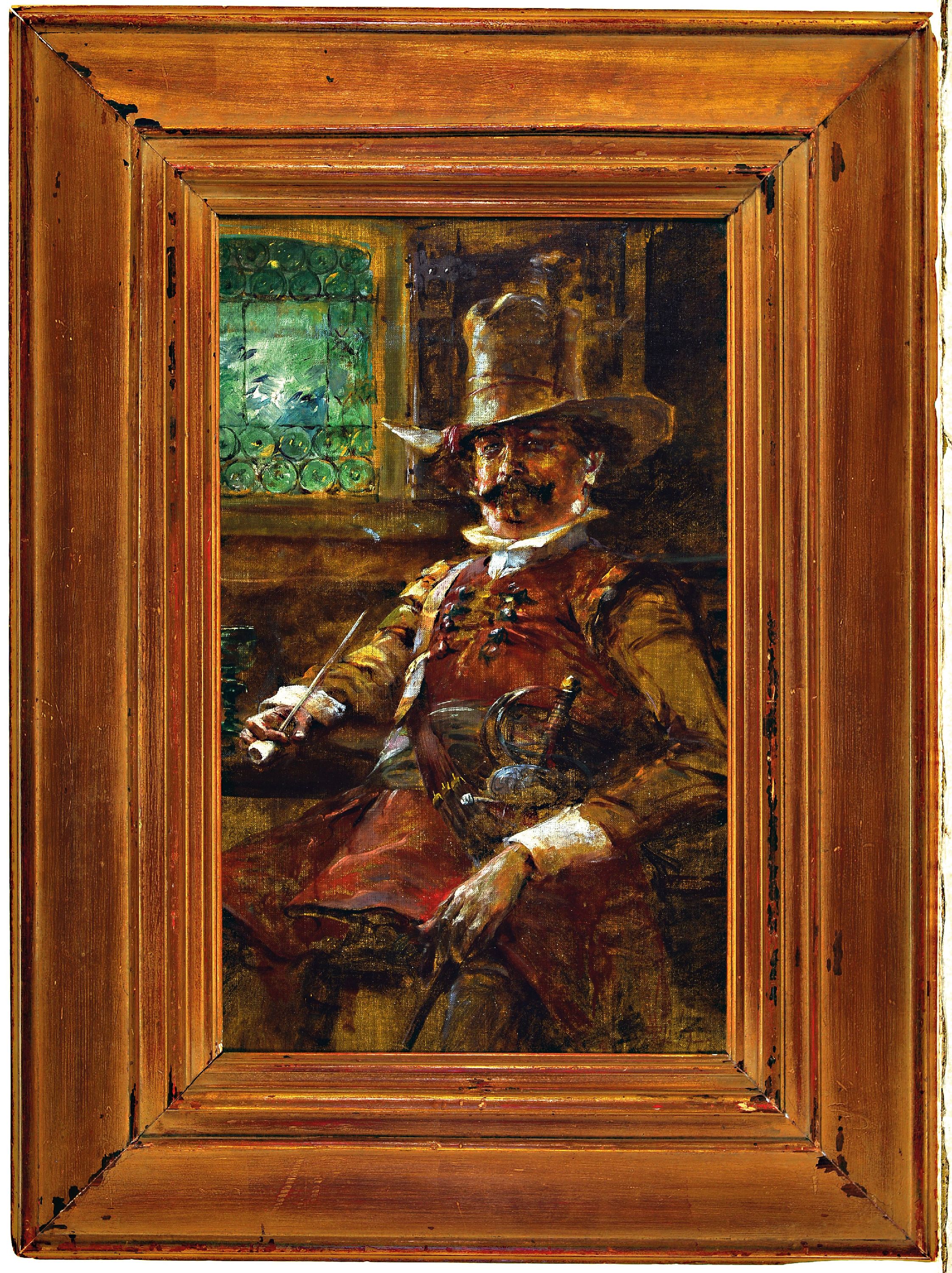 Detail k: Jan Skramlik o. Skramik, 1860-1936, tschechisch, Charakterporträt eines saturierten Edelmannes mit Pfeife in historisierender Gewandung des 17.Jh., ...