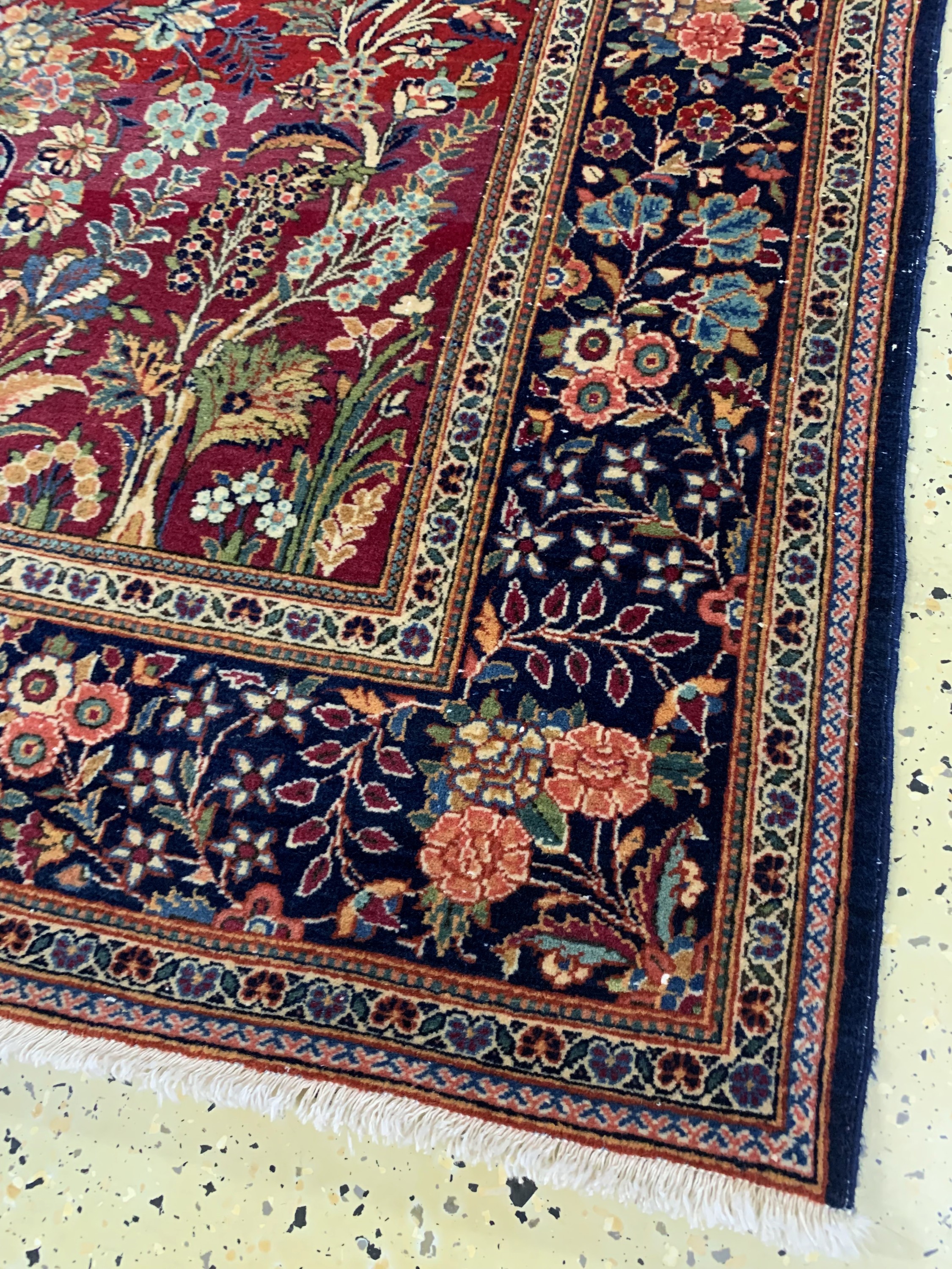 Detail a: Keschan Kork alt, Persien, Anfang 20.Jhd, Korkwolle auf Baumwolle, ca. 200 x 130 cm, Mottenfraß, EHZ: 2, fachkundig gereinigt