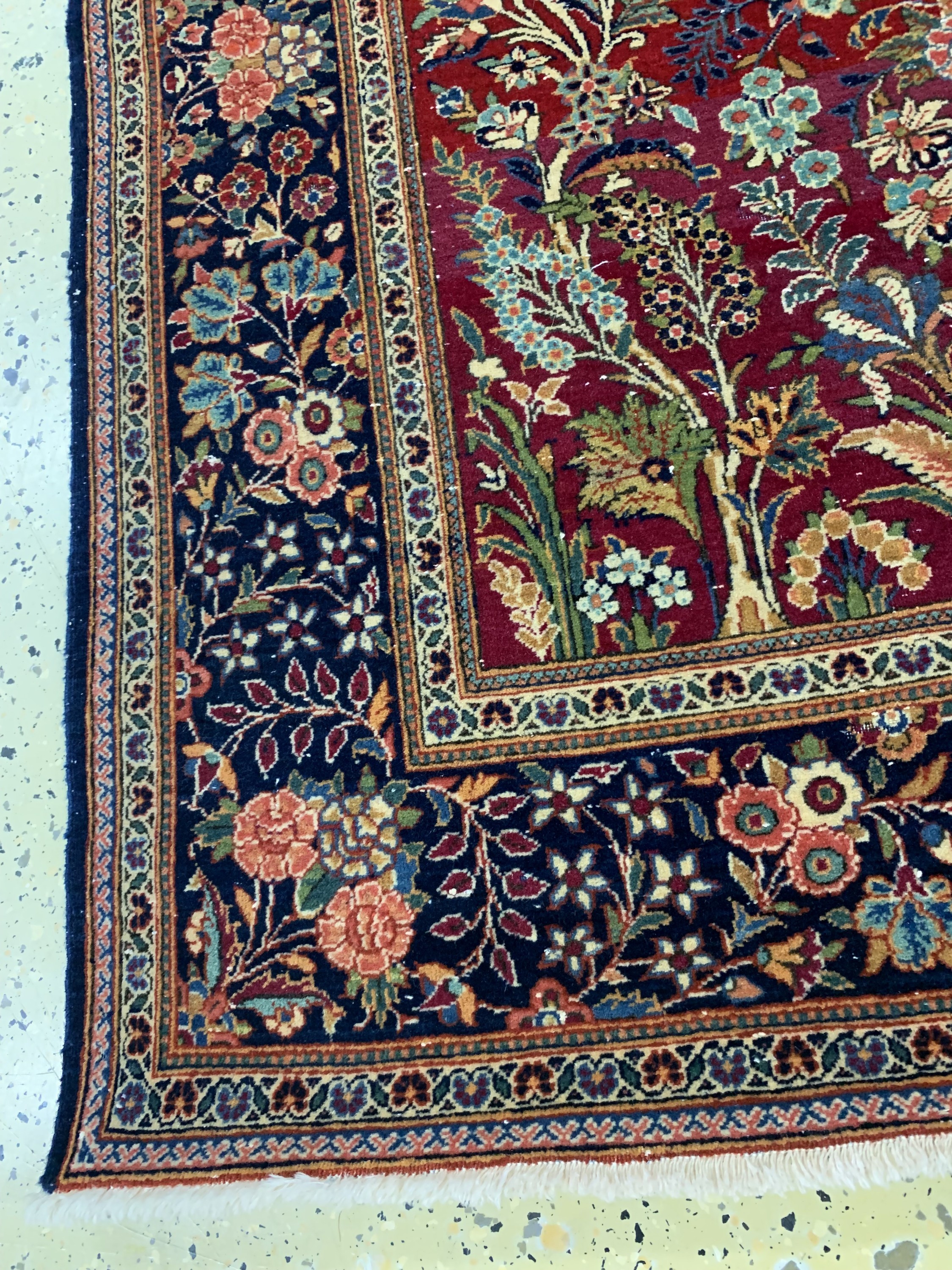 Detail c: Keschan Kork alt, Persien, Anfang 20.Jhd, Korkwolle auf Baumwolle, ca. 200 x 130 cm, Mottenfraß, EHZ: 2, fachkundig gereinigt