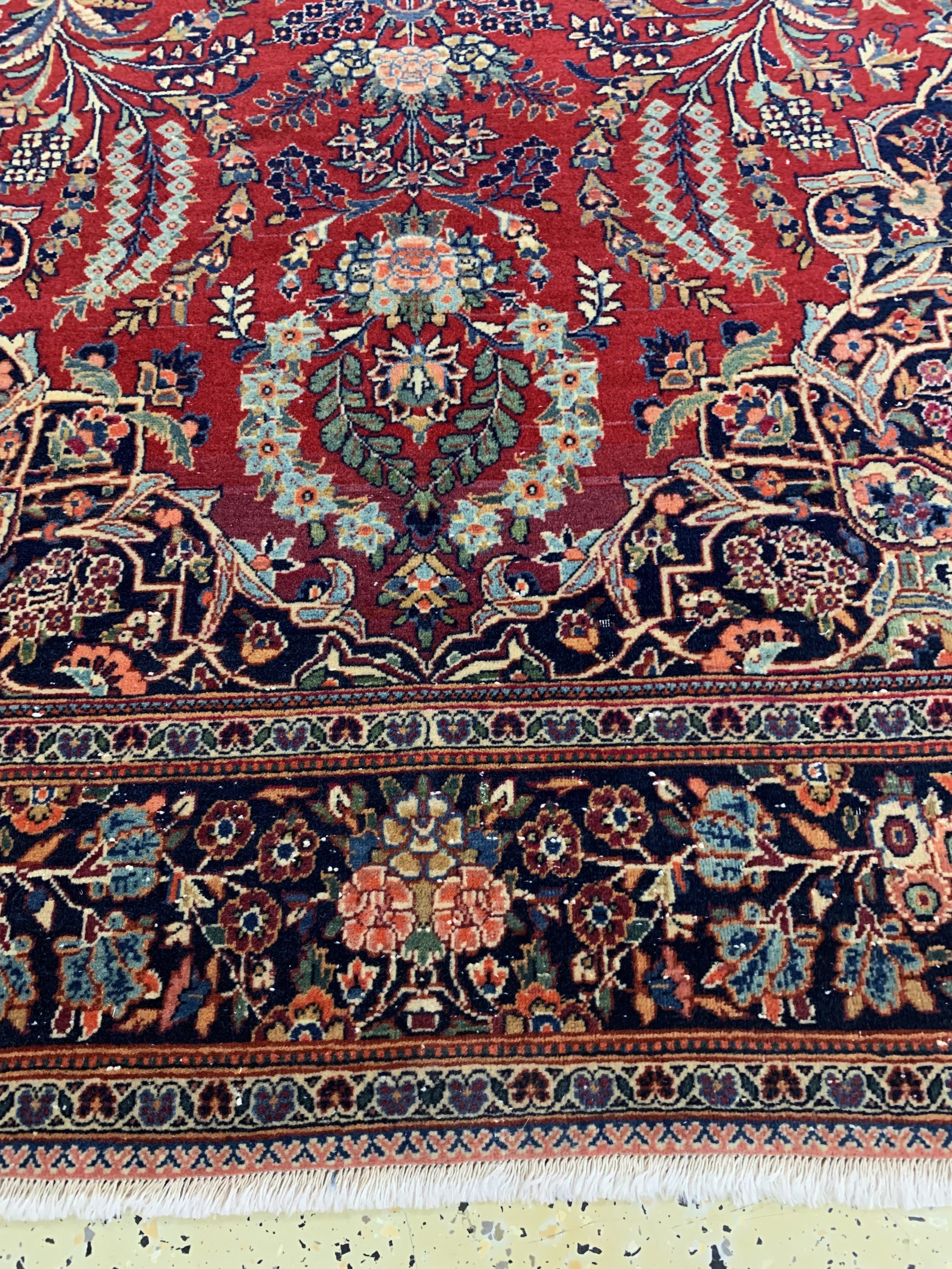 Detail f: Keschan Kork alt, Persien, Anfang 20.Jhd, Korkwolle auf Baumwolle, ca. 200 x 130 cm, Mottenfraß, EHZ: 2, fachkundig gereinigt