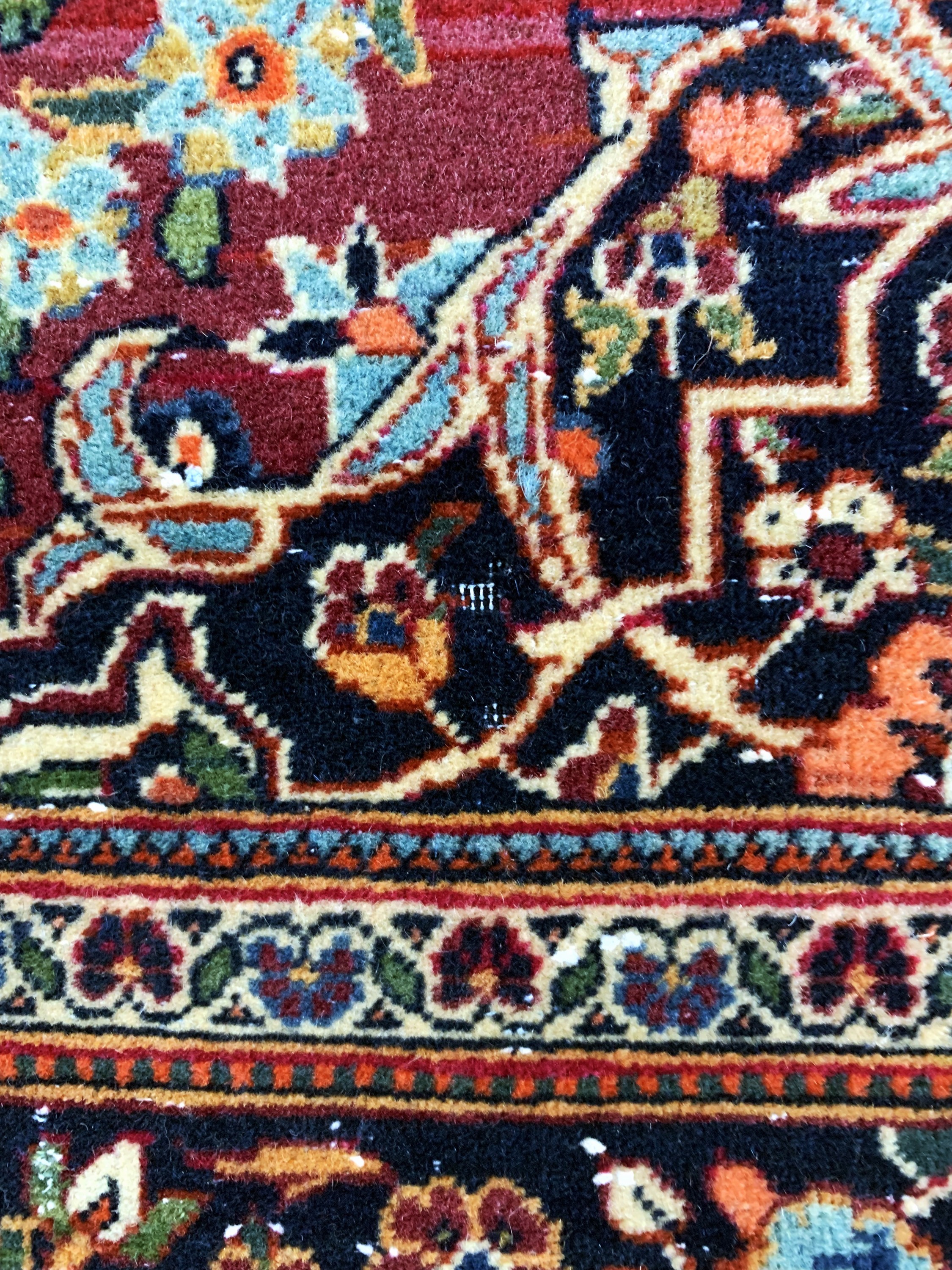Detail h: Keschan Kork alt, Persien, Anfang 20.Jhd, Korkwolle auf Baumwolle, ca. 200 x 130 cm, Mottenfraß, EHZ: 2, fachkundig gereinigt