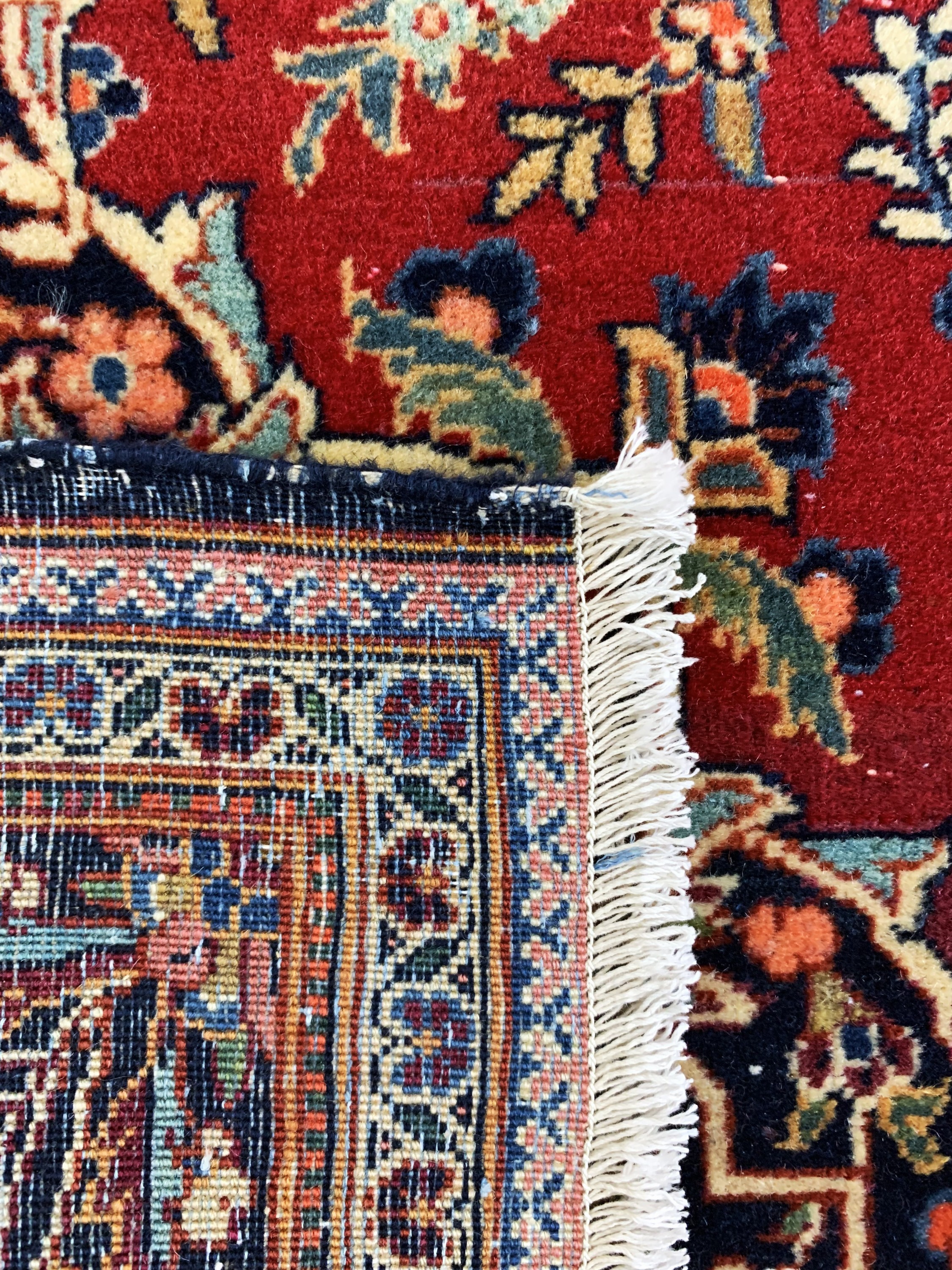 Detail i: Keschan Kork alt, Persien, Anfang 20.Jhd, Korkwolle auf Baumwolle, ca. 200 x 130 cm, Mottenfraß, EHZ: 2, fachkundig gereinigt