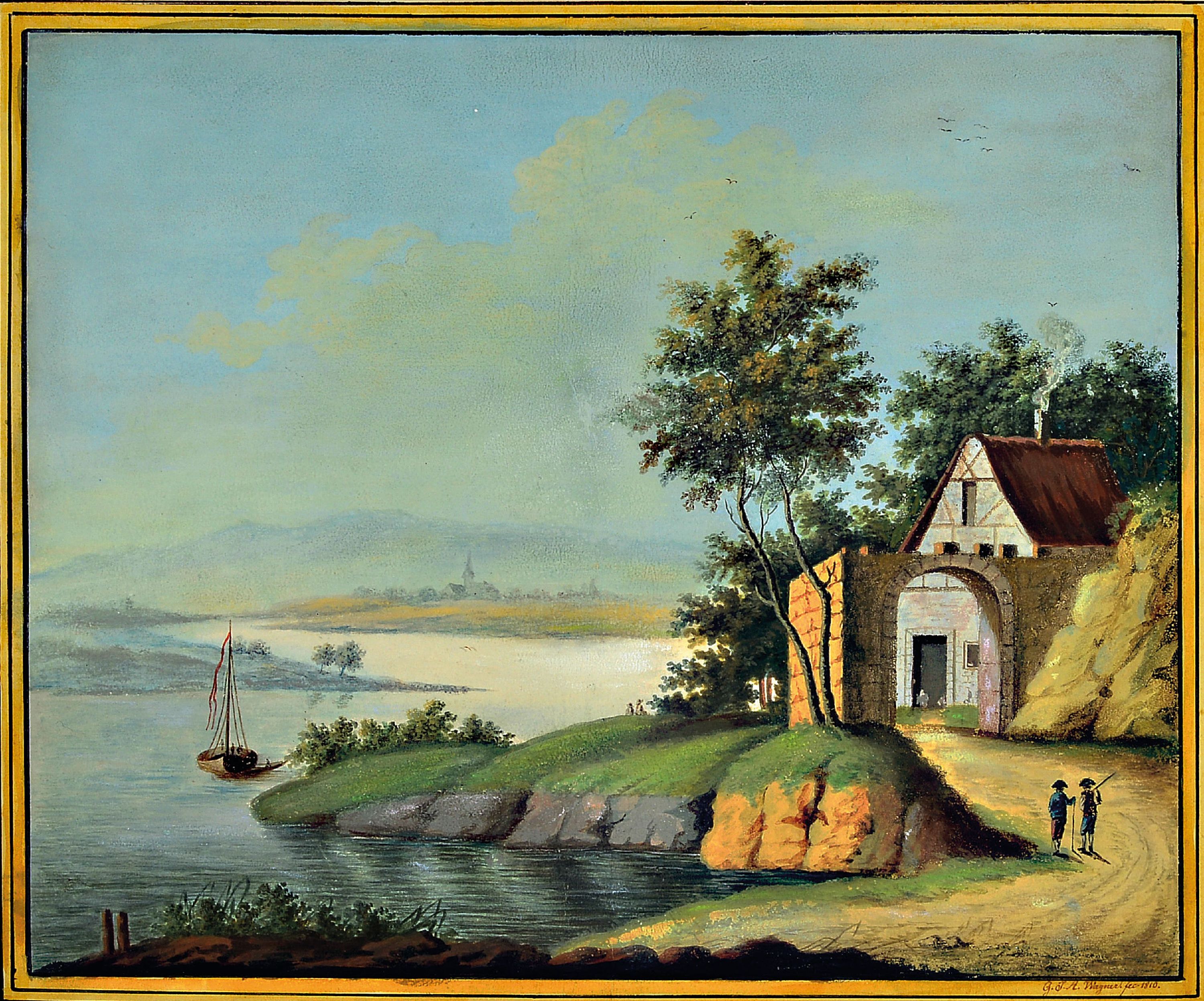Image 26995263 - G.J.A. Wagner, Künstler um 1800, Aquarell, süddeutsche Seenlandschaft mit ...