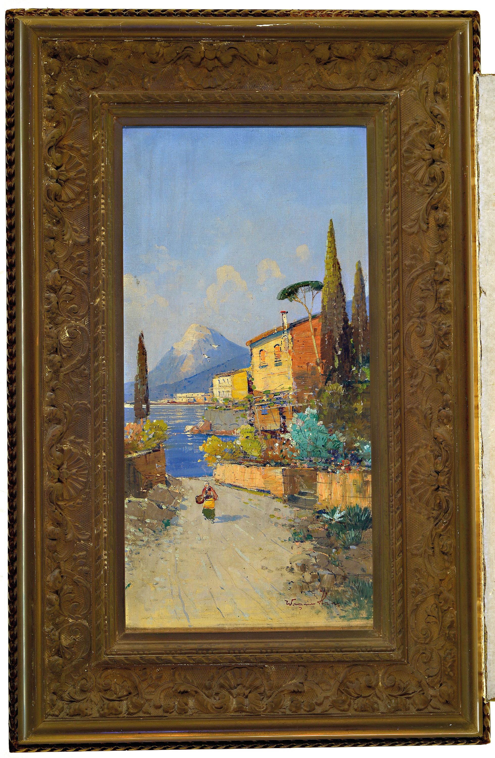 Detail k: Hans Wagner, 1885-1959, Sommerliche Partie an der Amalfiküste, Öl/Lwd, rechts unten sign., ca. 64.5x34cm, R. ca. 94x60cm