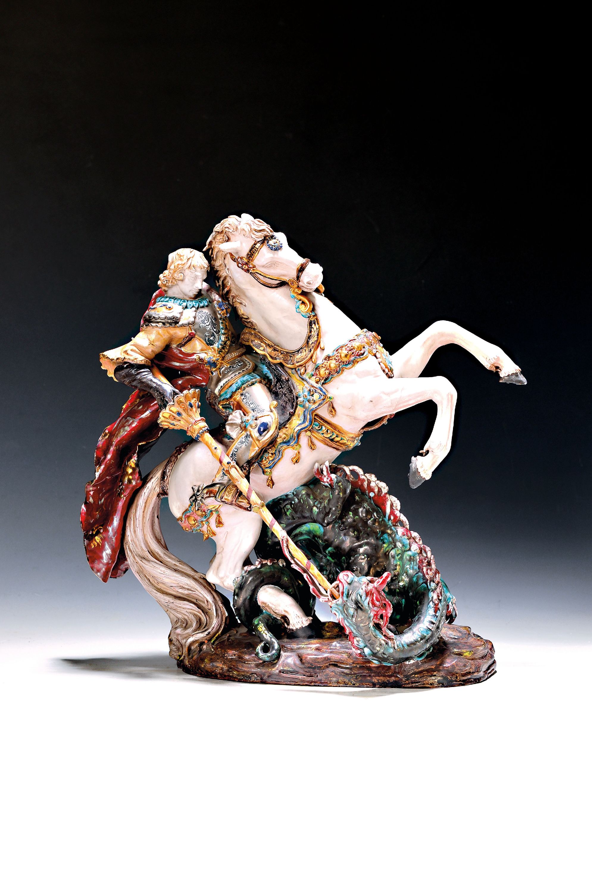 Image 26995286 - Keramikskulptur von Eugenio Pattarino, 1885-1971, Hl. Georg tötet den Drachen, bunt ...