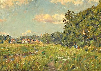 Image Otto Schulz-Stradtmann, 1892-1960 Hamburg, Blick über eine Sommerweise auf ein Dorf, ...