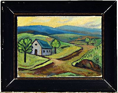 26995557k - Bill Nagel, 1888-1967 München, Gebäude in hügeliger Sommerlandschaft, rechts unten ...