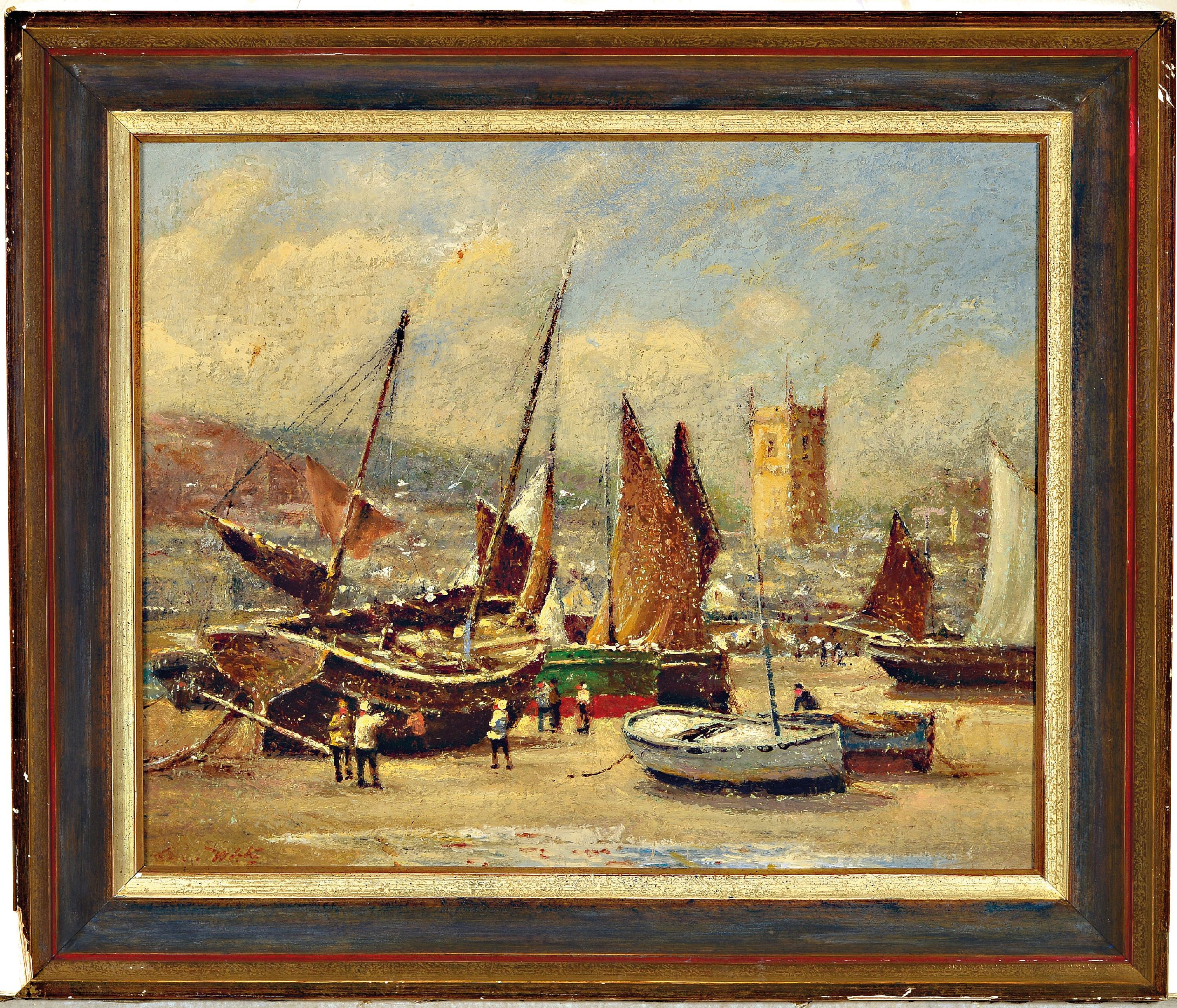 Detail k: Arthur White, 1865-1953, britisch, "The Harbor St. Ives" so verso bez., links unten fragmentarisch signiert, Öl/Lwd, 41x51 cm, Rahmen ...
