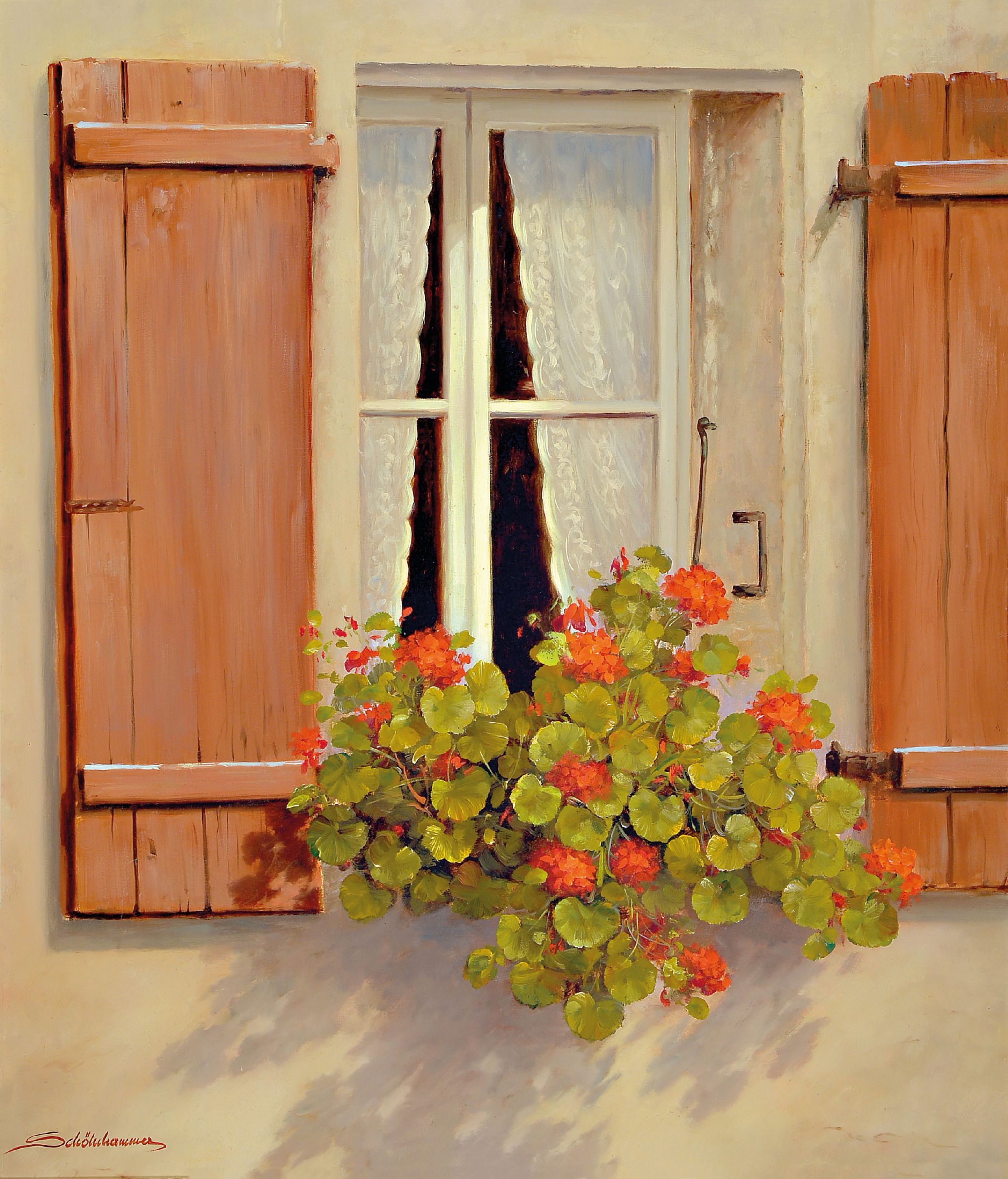 Image 26995868 - Heinz Schölnhammer, geb. 1940 Wien, Geranien am Fenster, rückseitig so betitelt, ...