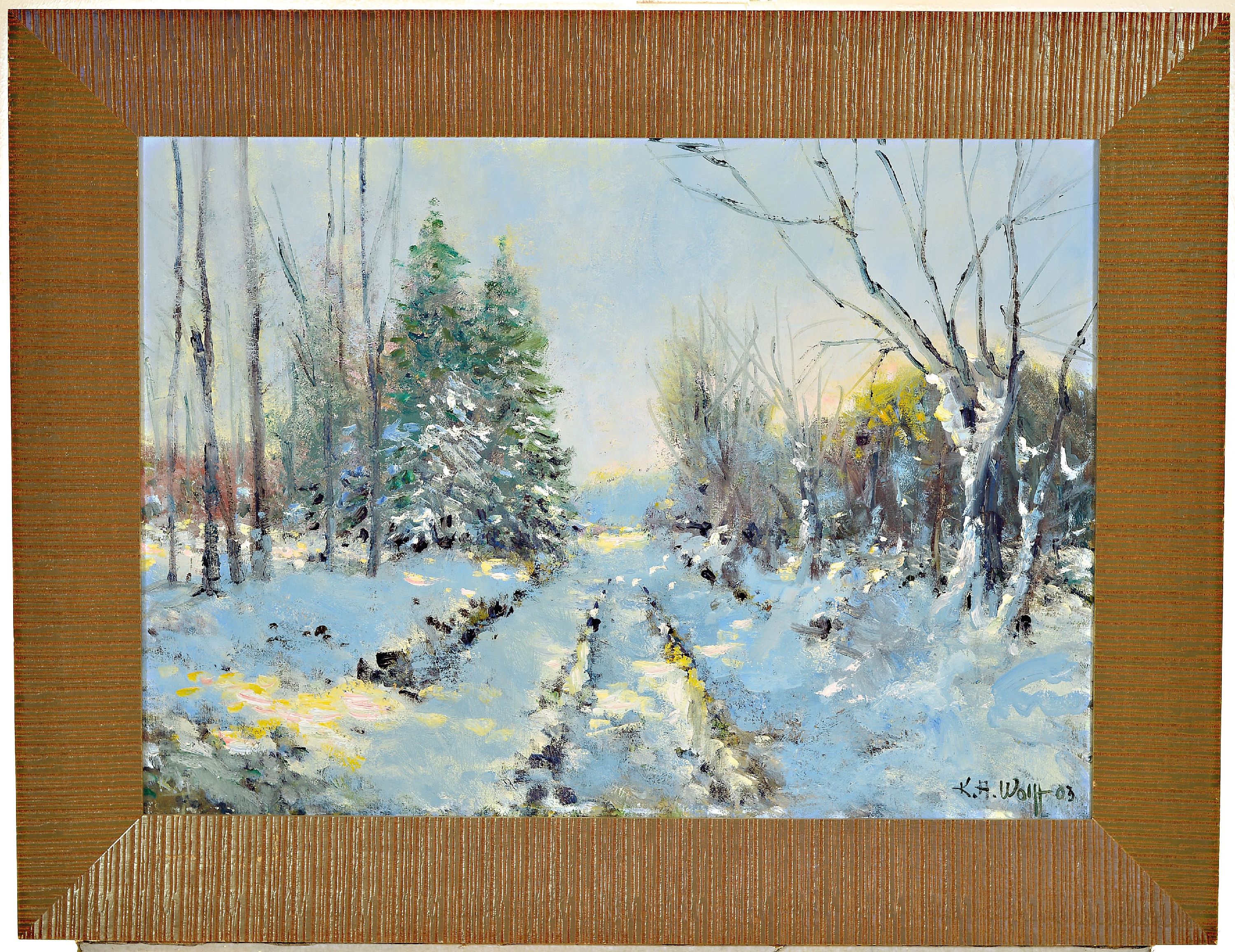 Detail k: Karl August Wolff, ge. 1938 Ludwigshafen, 2 Gemälde: Verschneite Winterlandschaft, Öl/Lwd, rechts unten sign. und dat. 03, ca. 50x70cm, R. ca. ...
