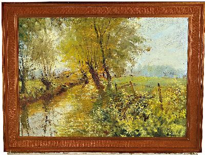 26995872k - Karl August Wolff, ge. 1938 Ludwigshafen, 2 Gemälde: Kopfweiden am Bach, Öl/Lwd, ...