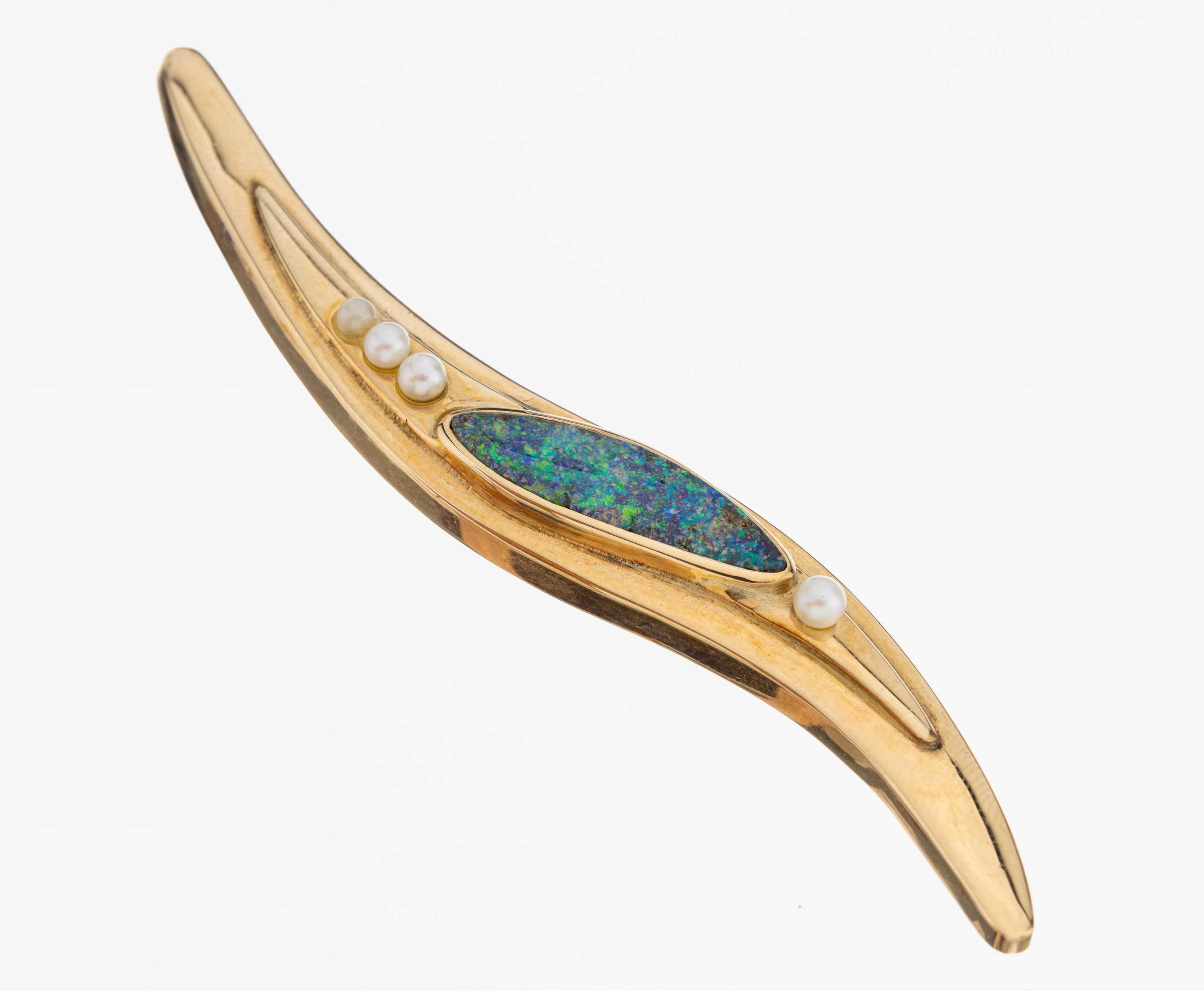 Image 26996124 - 14 kt Gold Opal-Perl-Brosche, GG 585/000, qualitätvolle Verarbeitung, geschwungen, ...