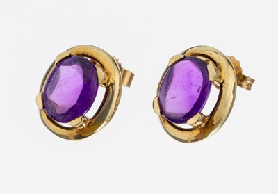 Image Paar 14 kt Gold Amethyst-Ohrstecker, GG 585/000, schlicht, 2 ovale Amethyste, ca. 6.4 g